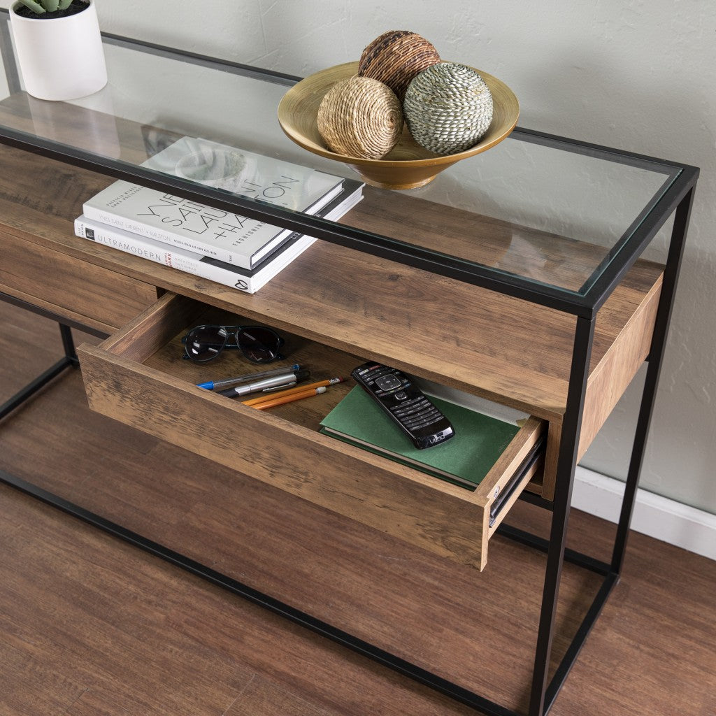 48" Clear and Black Glass Frame Console Table With Storage With Storage Homeroots Living Room