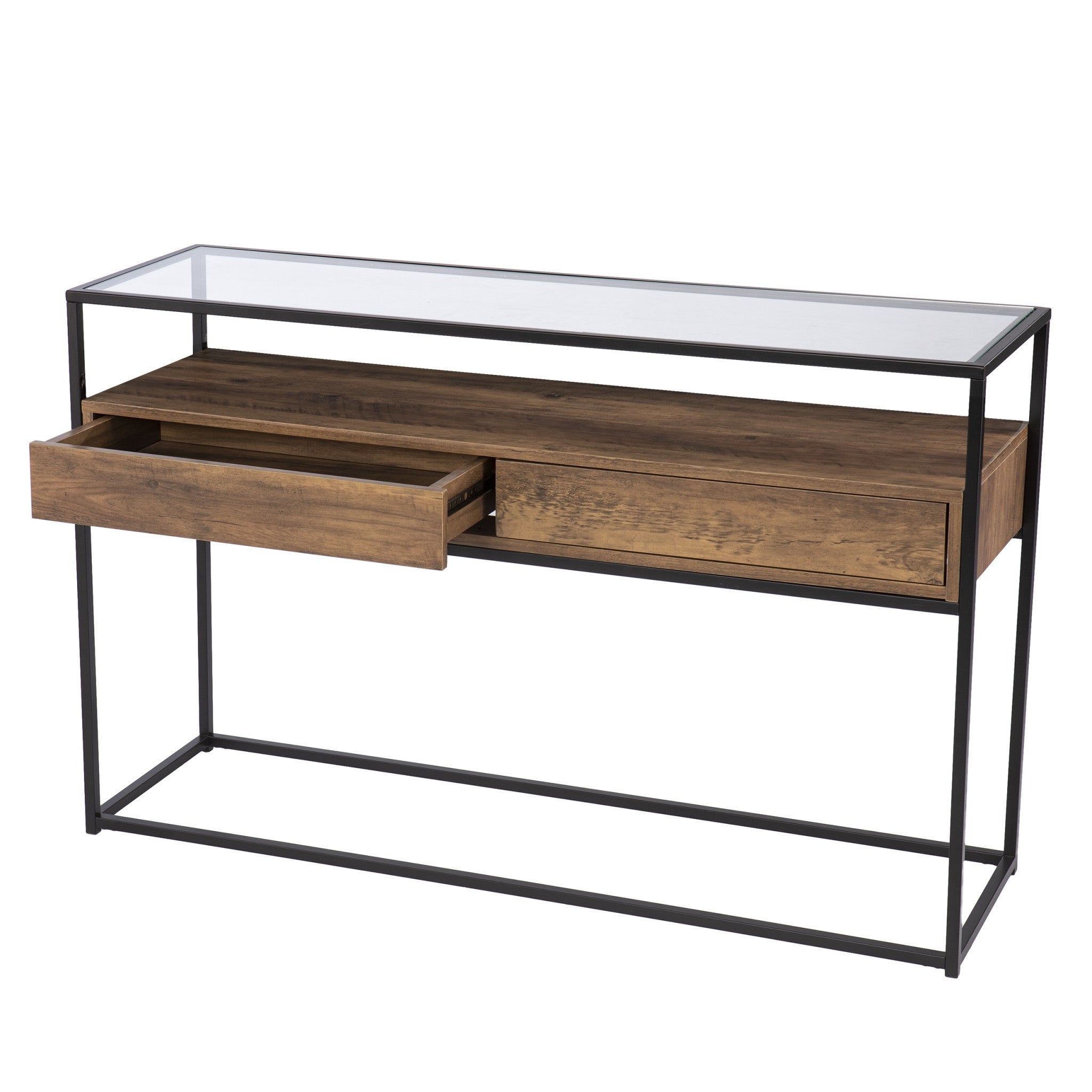 48" Clear and Black Glass Frame Console Table With Storage With Storage Homeroots Living Room