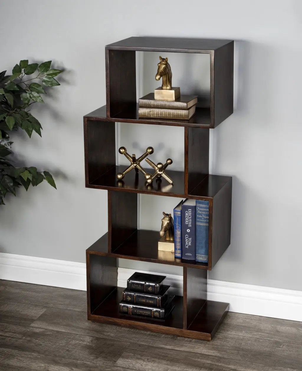 48" Dark Brown Wood Three Tier Bookcase Homeroots Office