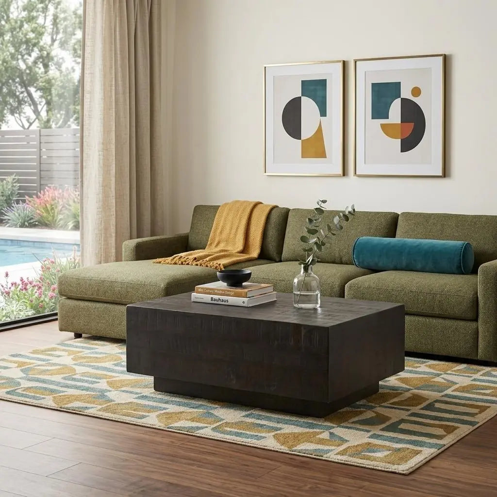 48" Dark Brown and Brown Solid Wood Block Coffee Table Homeroots Living Room