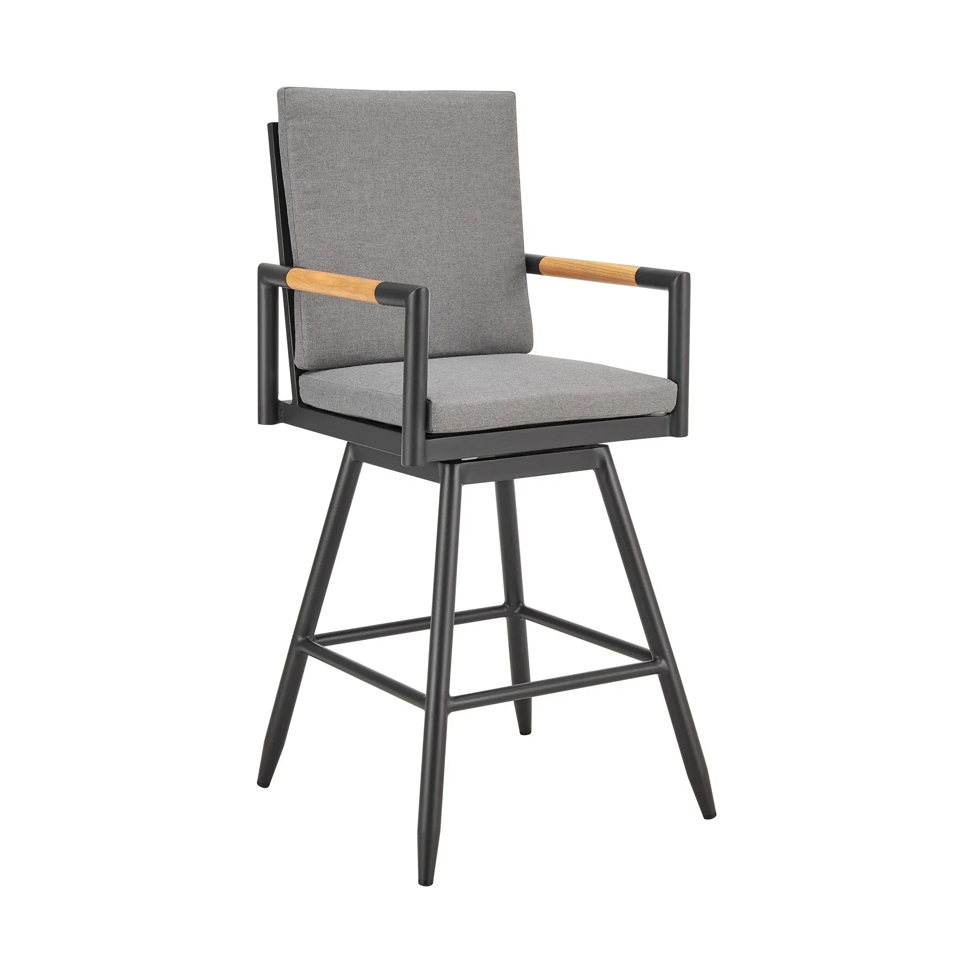 48" Dark Gray Metal Swivel Outdoor Bar Height chair with Footrest Homeroots Outdoor