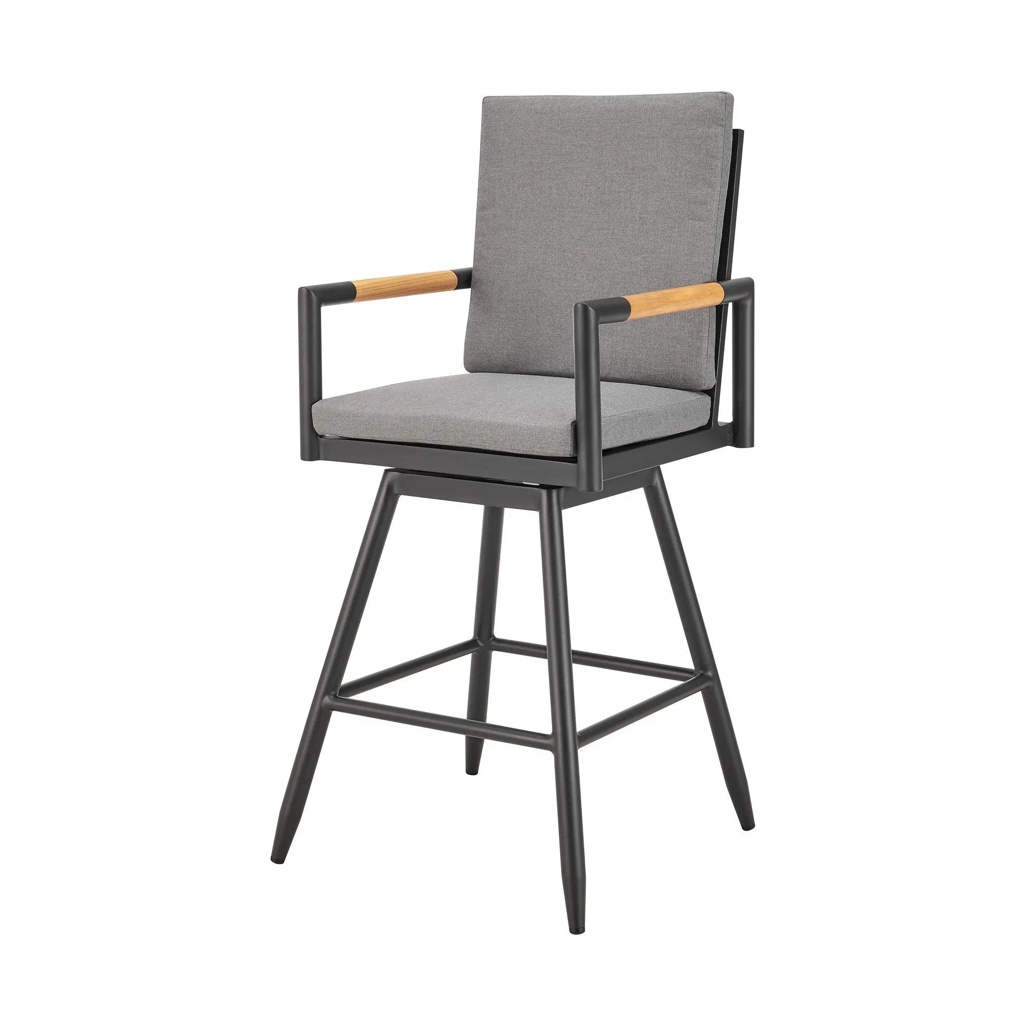 48" Dark Gray Metal Swivel Outdoor Bar Height chair with Footrest Homeroots Outdoor