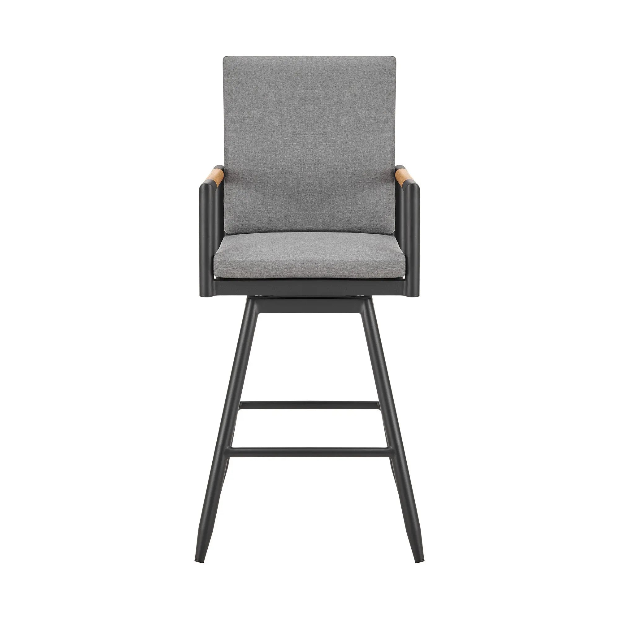 48" Dark Gray Metal Swivel Outdoor Bar Height chair with Footrest Homeroots Outdoor