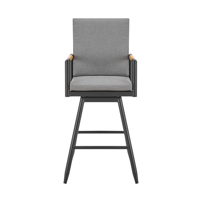 48" Dark Gray Metal Swivel Outdoor Bar Height chair with Footrest Homeroots Outdoor