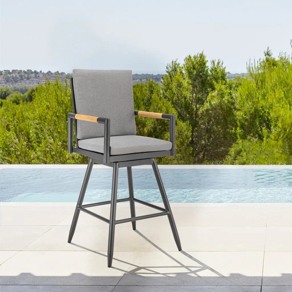 48" Dark Gray Metal Swivel Outdoor Bar Height chair with Footrest Homeroots Outdoor