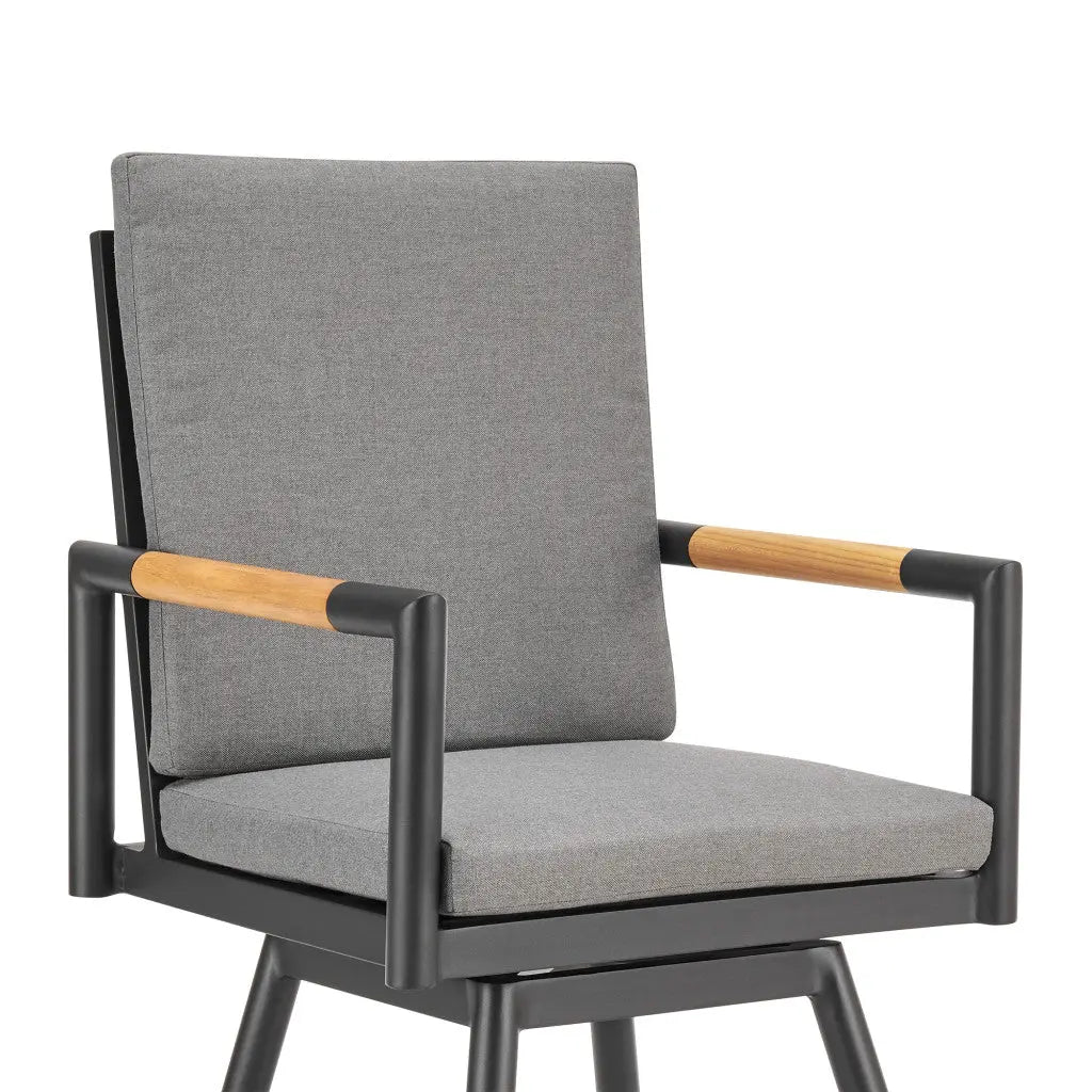 48" Dark Gray Metal Swivel Outdoor Bar Height chair with Footrest Homeroots Outdoor