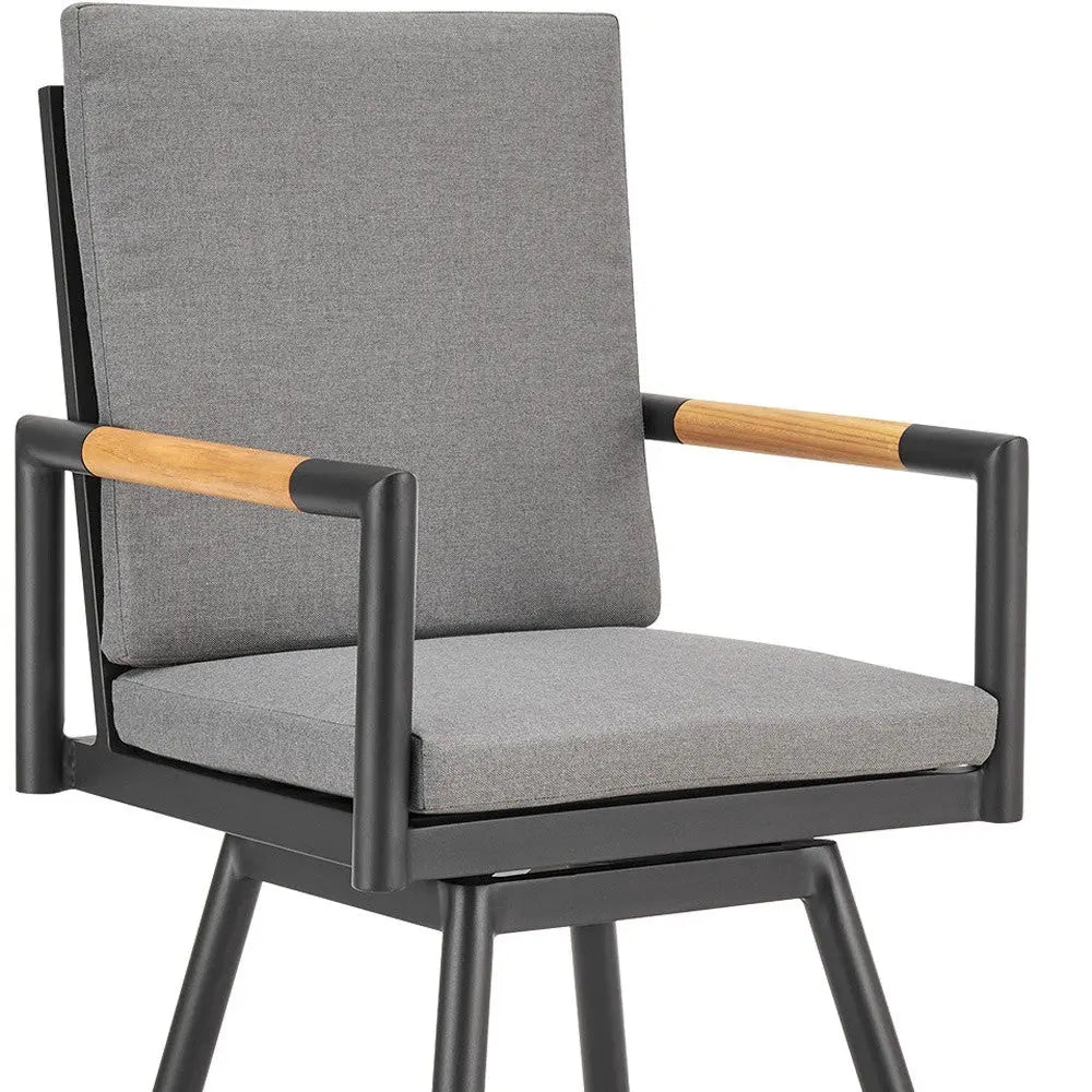 48" Dark Gray Metal Swivel Outdoor Bar Height chair with Footrest Homeroots Outdoor