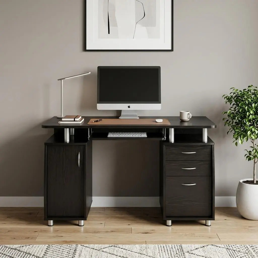 48" Espresso Wood Computer Desk With Two Drawers Homeroots Office
