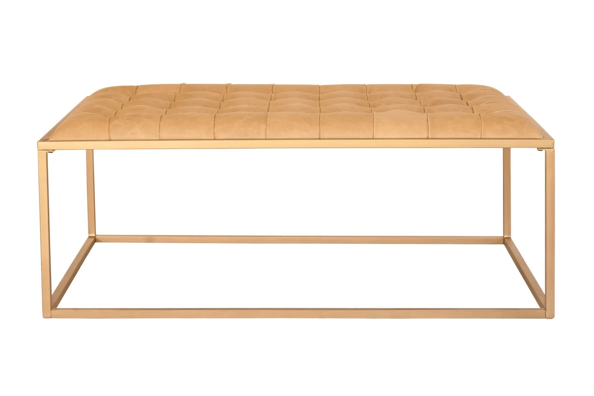 48" Gold And Brown Leather Rectangular Coffee Table Homeroots Living Room