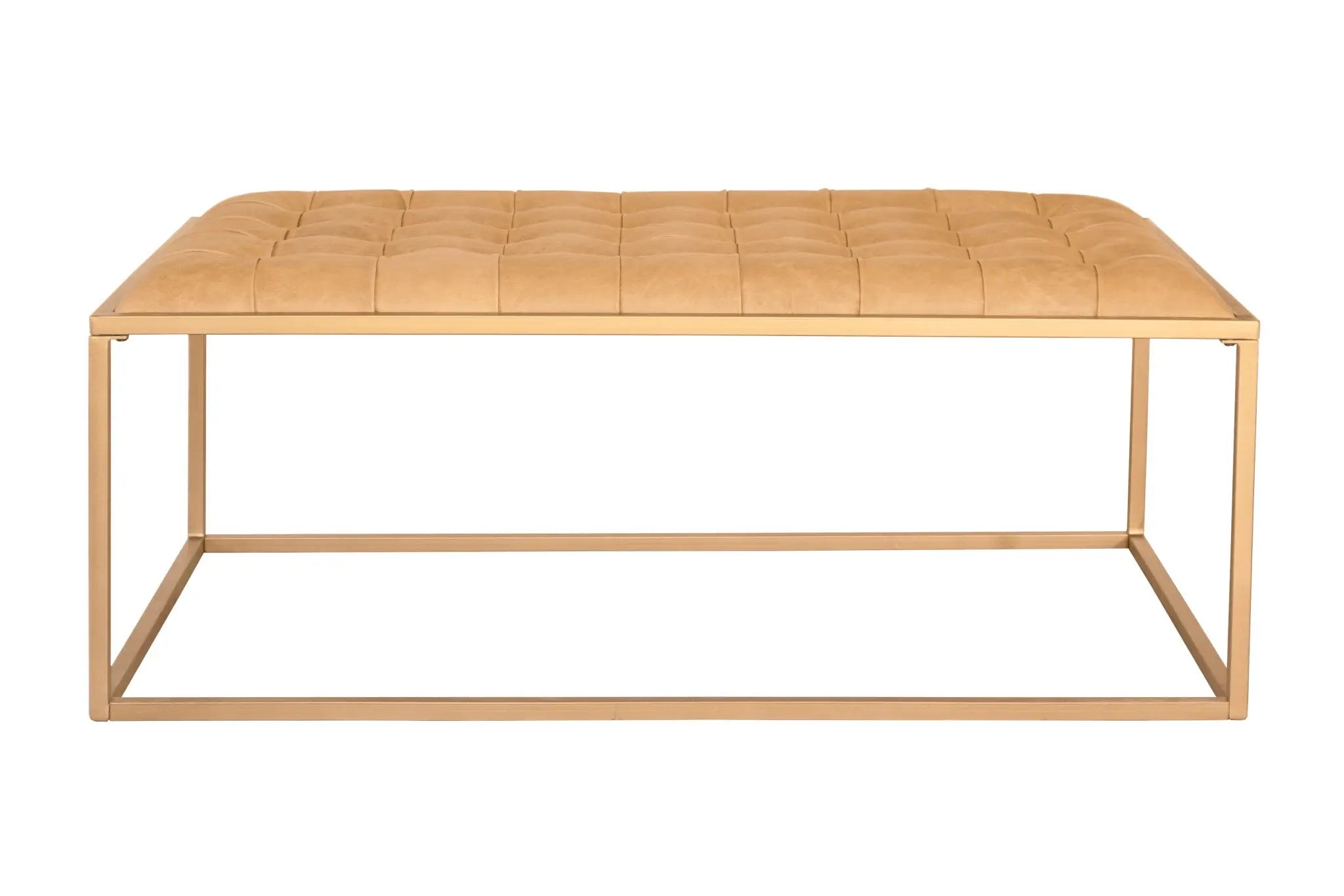 48" Gold And Brown Leather Rectangular Coffee Table Homeroots Living Room