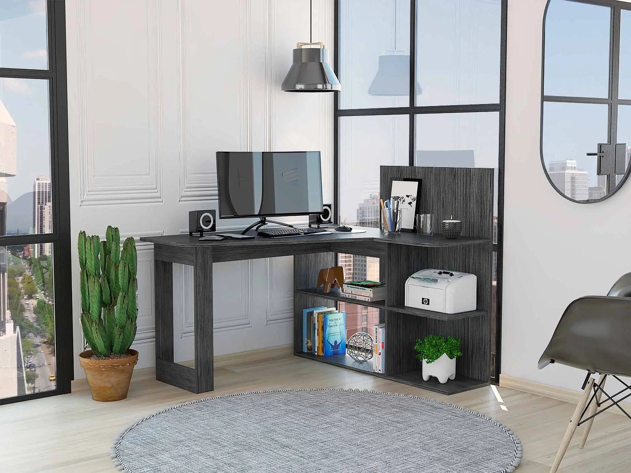 48" Gray L Shape Computer Desk Homeroots Office
