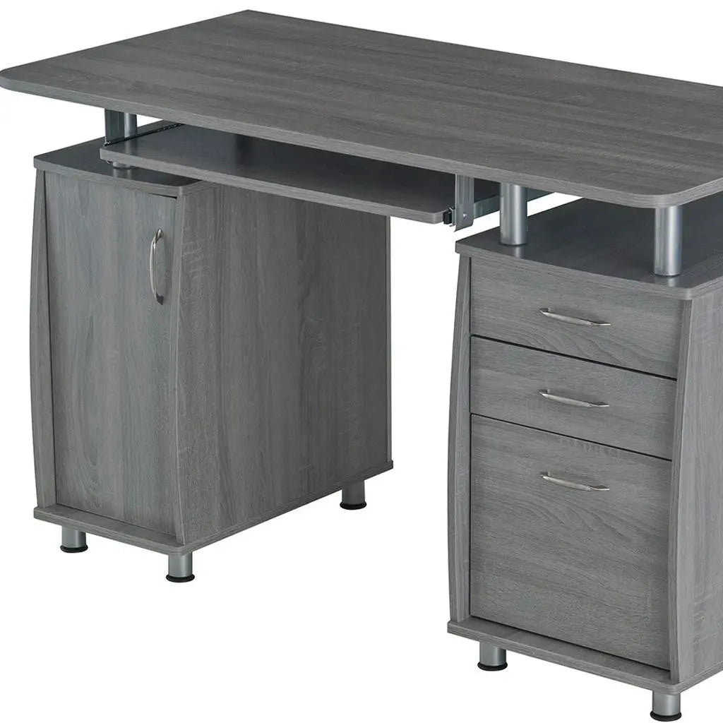 48" Gray Wood Pedestal Computer Desk With Three Drawers Homeroots Office