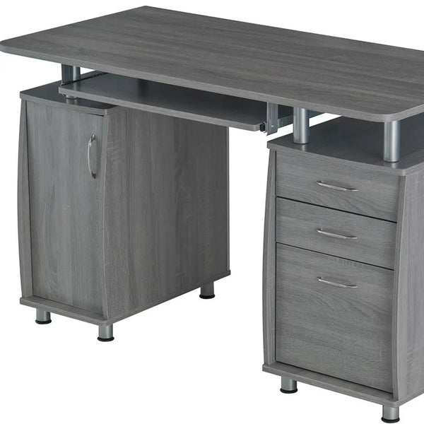 48" Gray Wood Pedestal Computer Desk With Three Drawers Homeroots Office