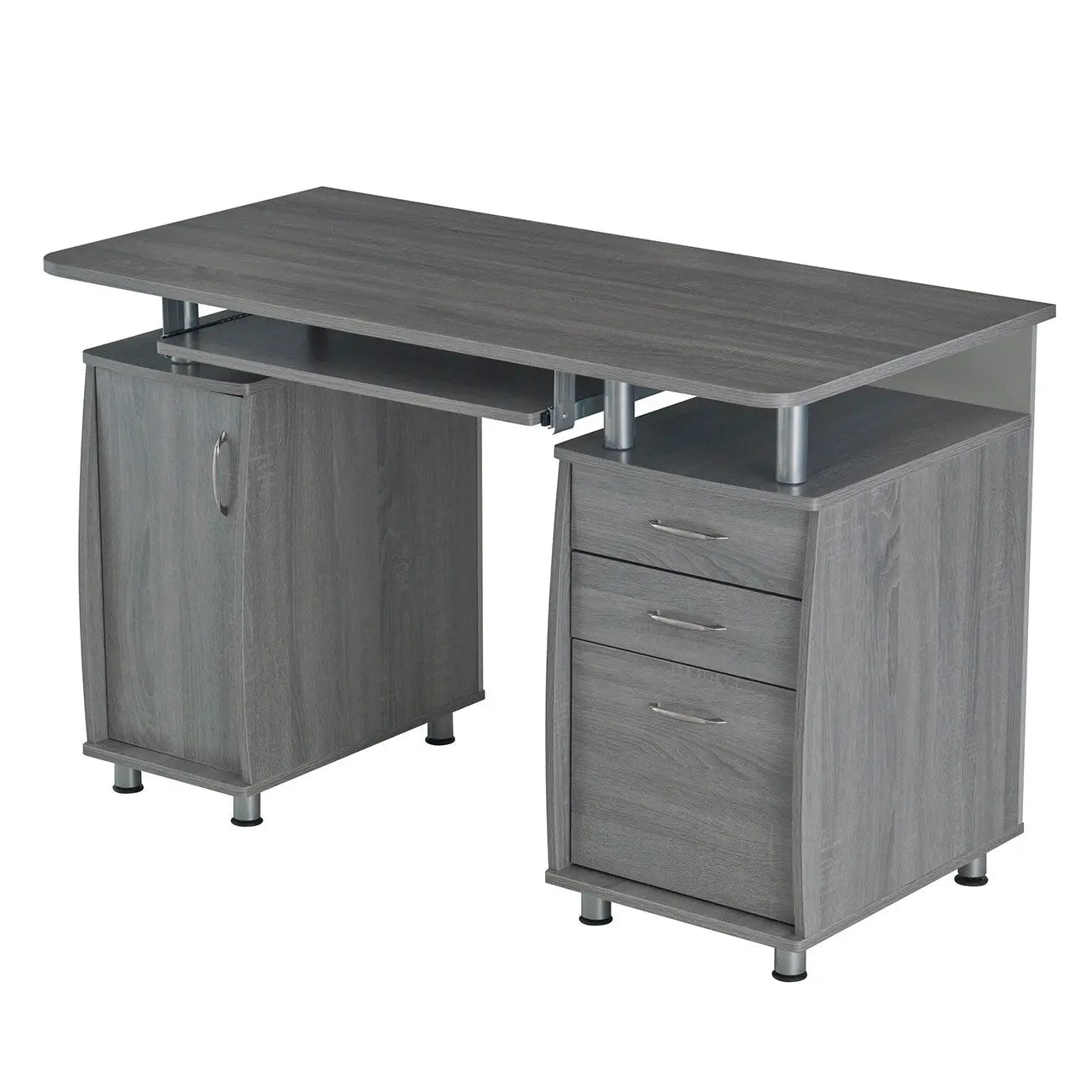48" Gray Wood Pedestal Computer Desk With Three Drawers Homeroots Office