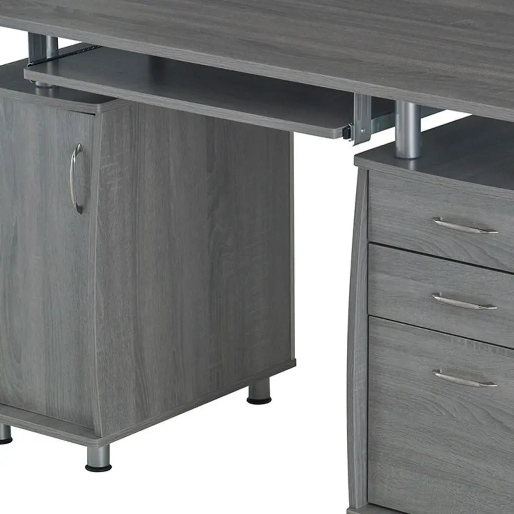 48" Gray Wood Pedestal Computer Desk With Three Drawers Homeroots Office