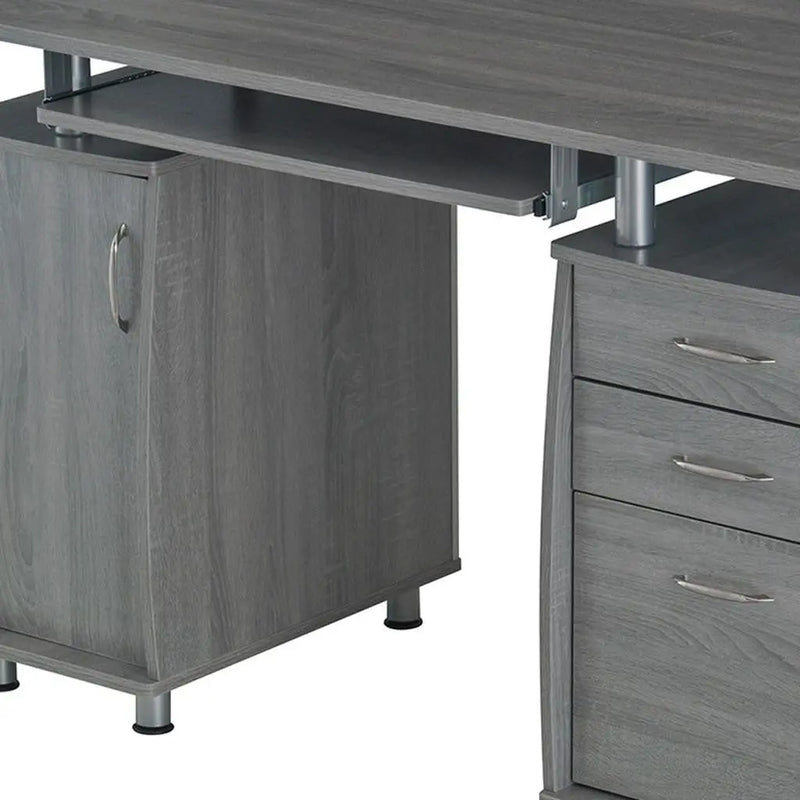 48" Gray Wood Pedestal Computer Desk With Three Drawers Homeroots Office