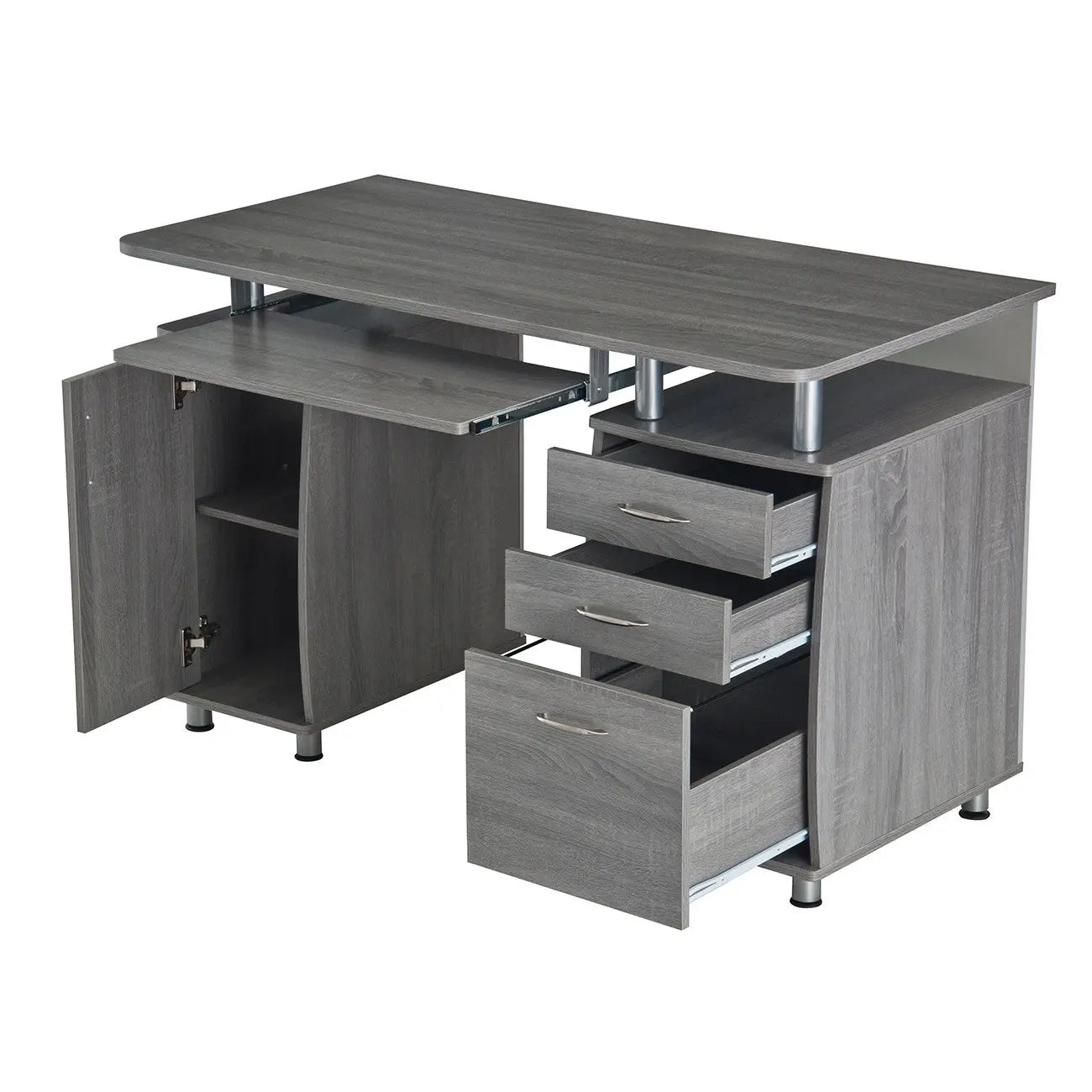 48" Gray Wood Pedestal Computer Desk With Three Drawers Homeroots Office