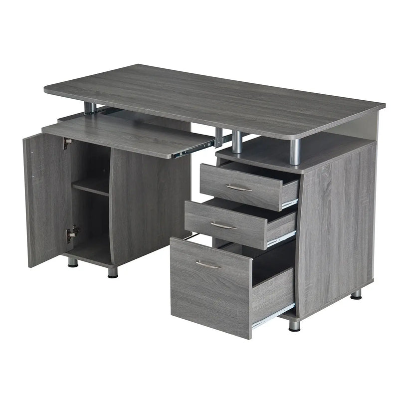 48" Gray Wood Pedestal Computer Desk With Three Drawers Homeroots Office