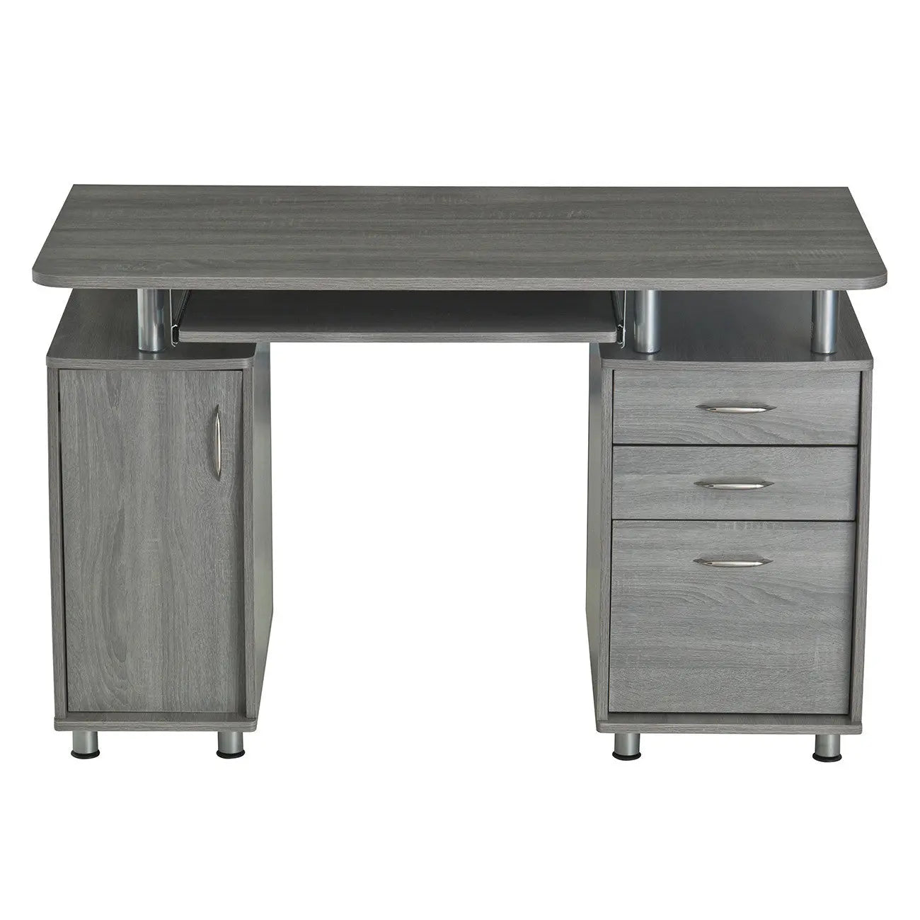 48" Gray Wood Pedestal Computer Desk With Three Drawers Homeroots Office