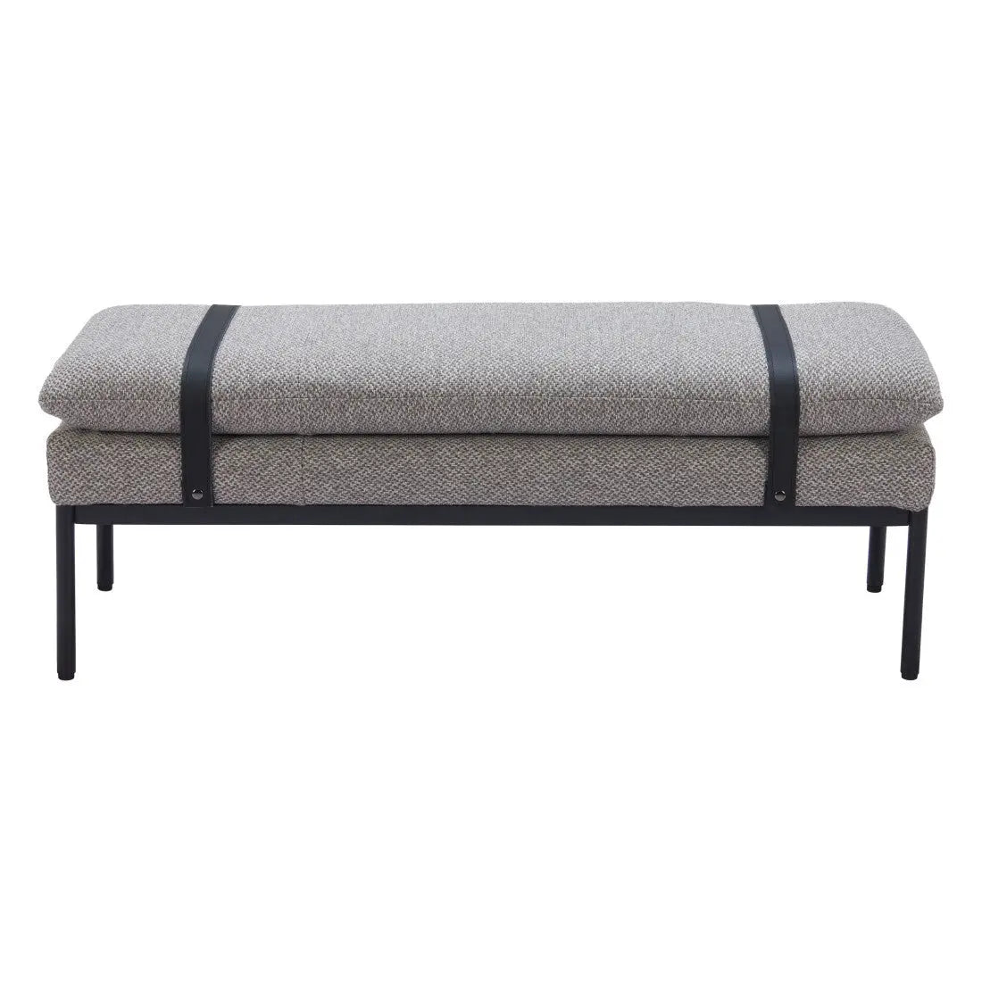 48" Gray and Black Fabric and Steel Upholstered Bench Homeroots Living Room