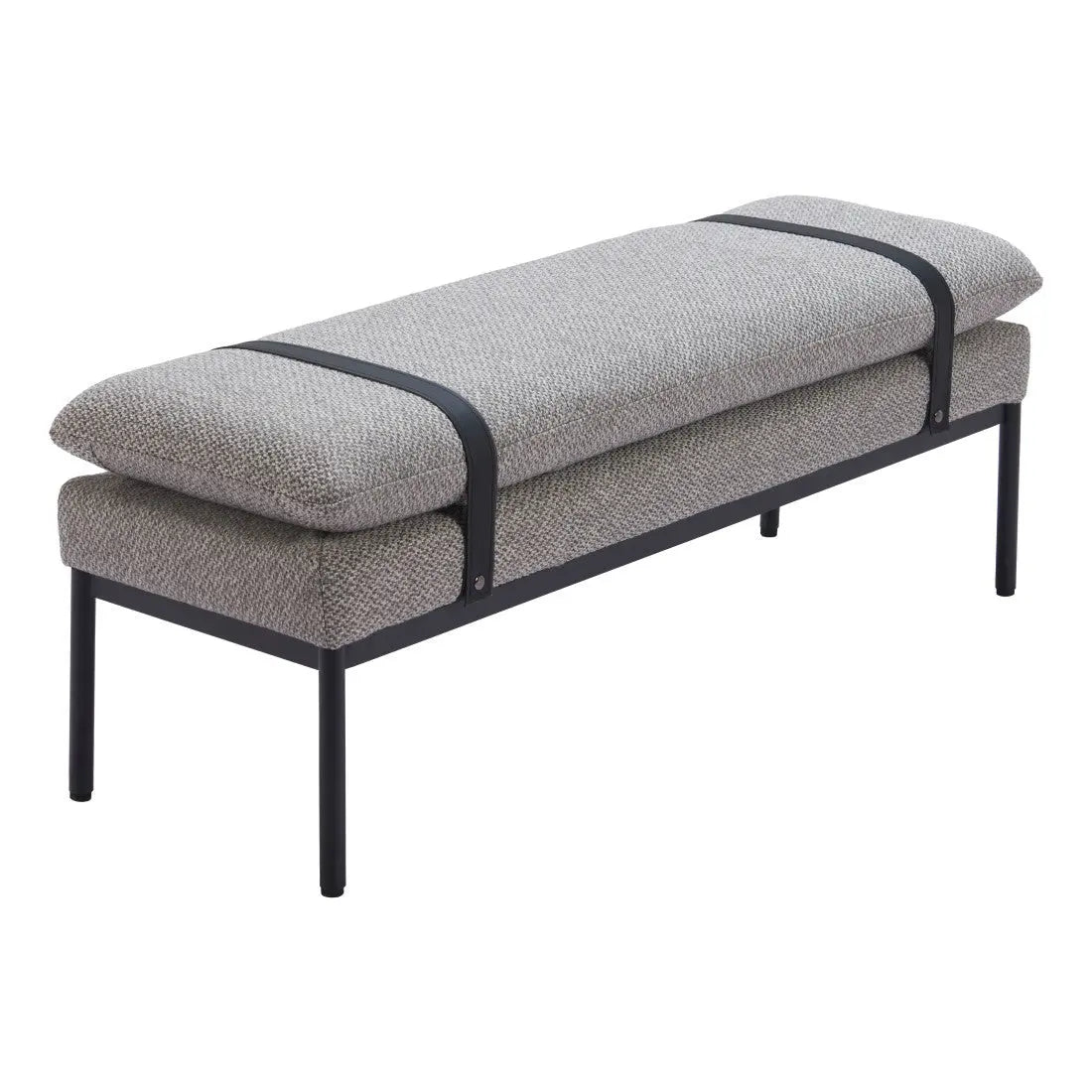 48" Gray and Black Fabric and Steel Upholstered Bench Homeroots Living Room