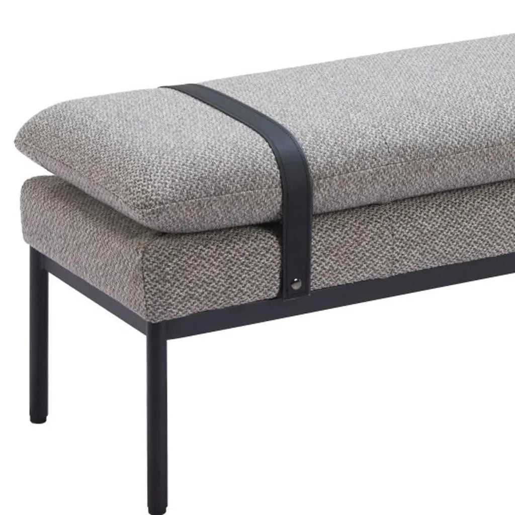 48" Gray and Black Fabric and Steel Upholstered Bench Homeroots Living Room