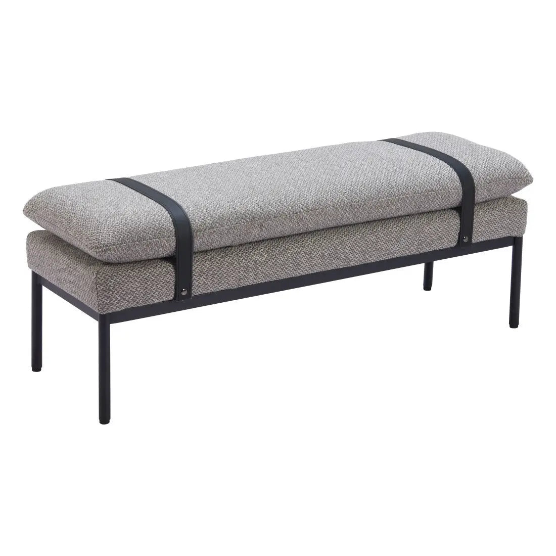 48" Gray and Black Fabric and Steel Upholstered Bench Homeroots Living Room