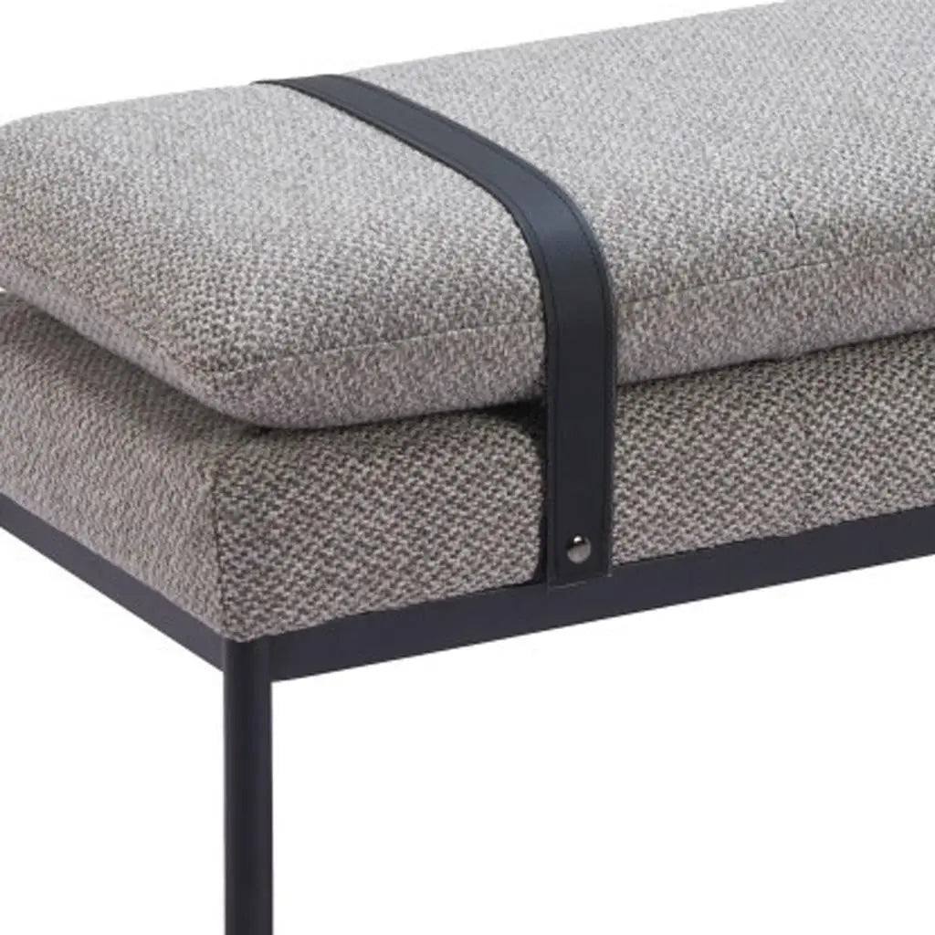 48" Gray and Black Fabric and Steel Upholstered Bench Homeroots Living Room
