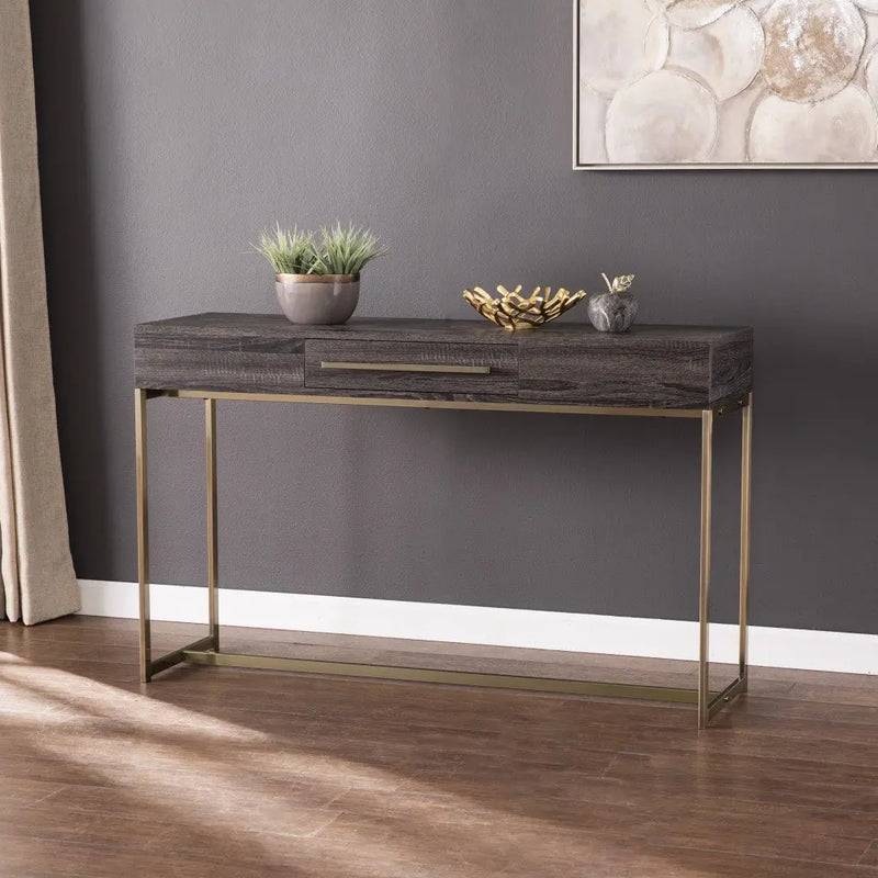 48" Gray and Gold Frame Console Table And Drawers Homeroots Living Room