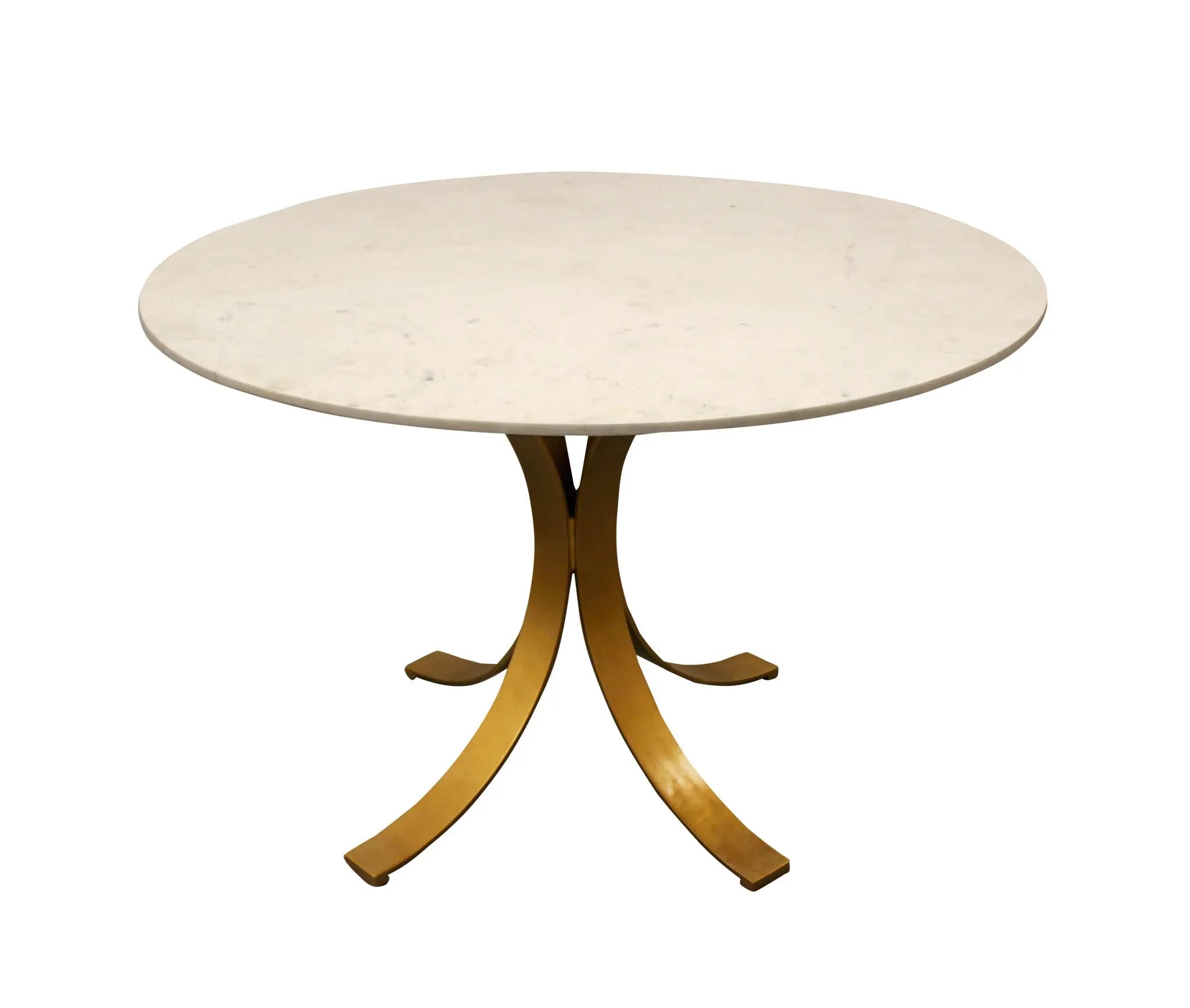 48" Ivory And Brass Rounded Marble And Iron Pedestal Base Dining Table Homeroots Kitchen & Dining