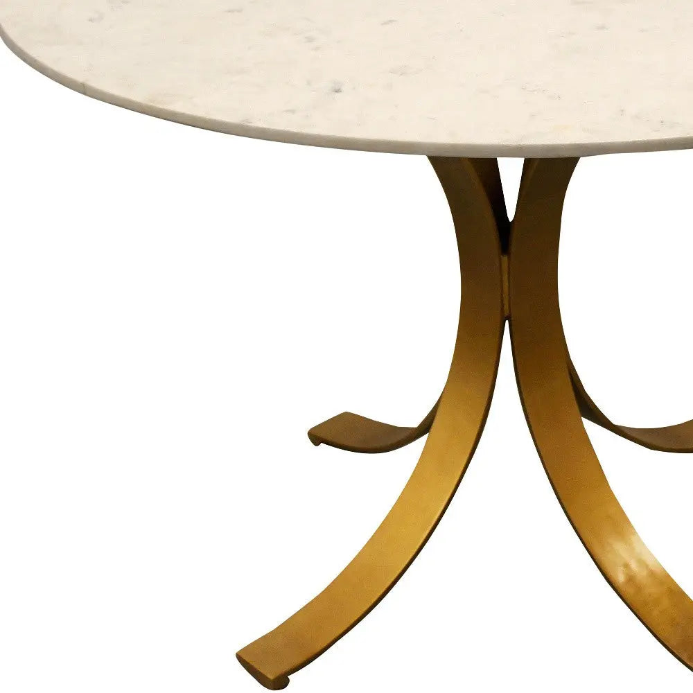 48" Ivory And Brass Rounded Marble And Iron Pedestal Base Dining Table Homeroots Kitchen & Dining