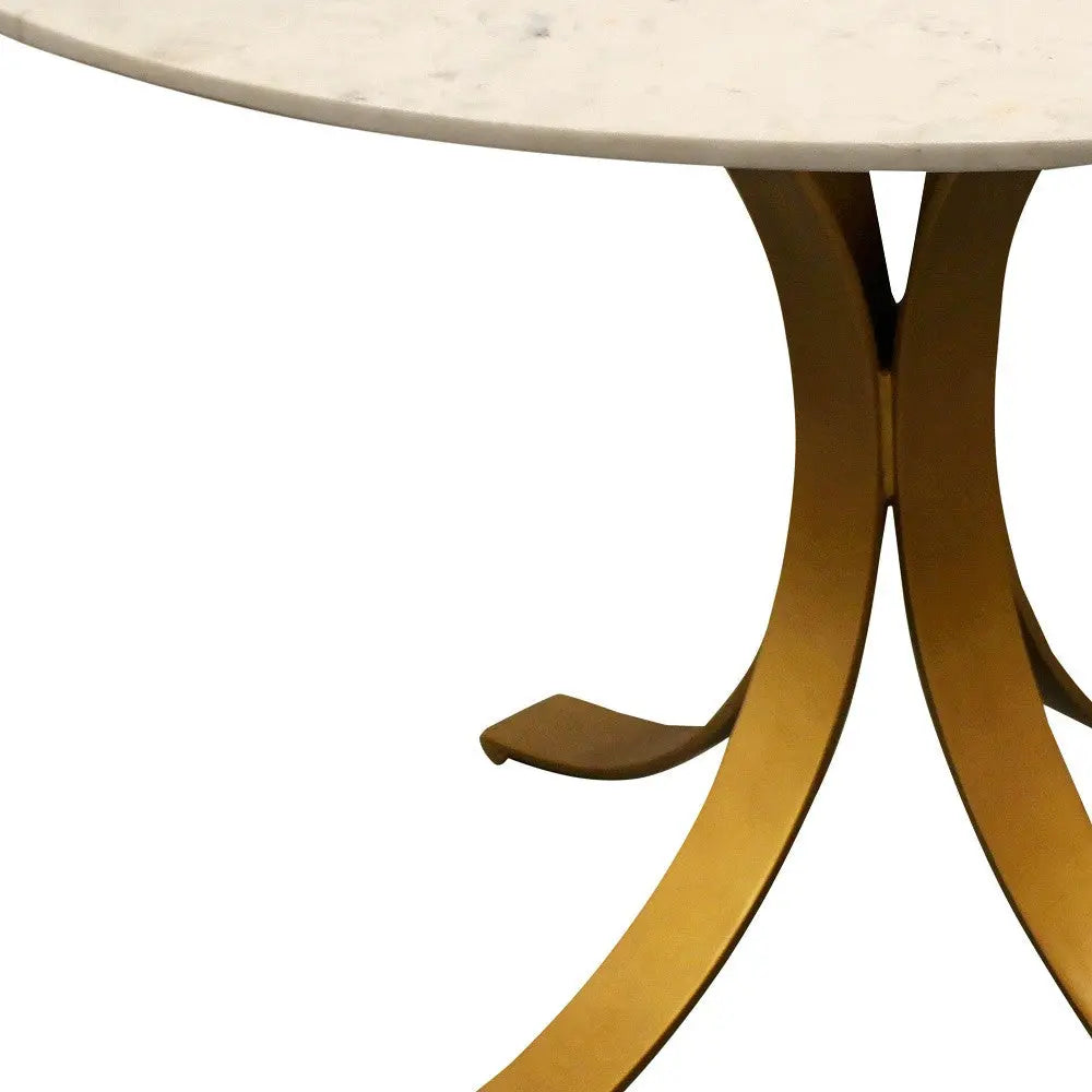 48" Ivory And Brass Rounded Marble And Iron Pedestal Base Dining Table Homeroots Kitchen & Dining