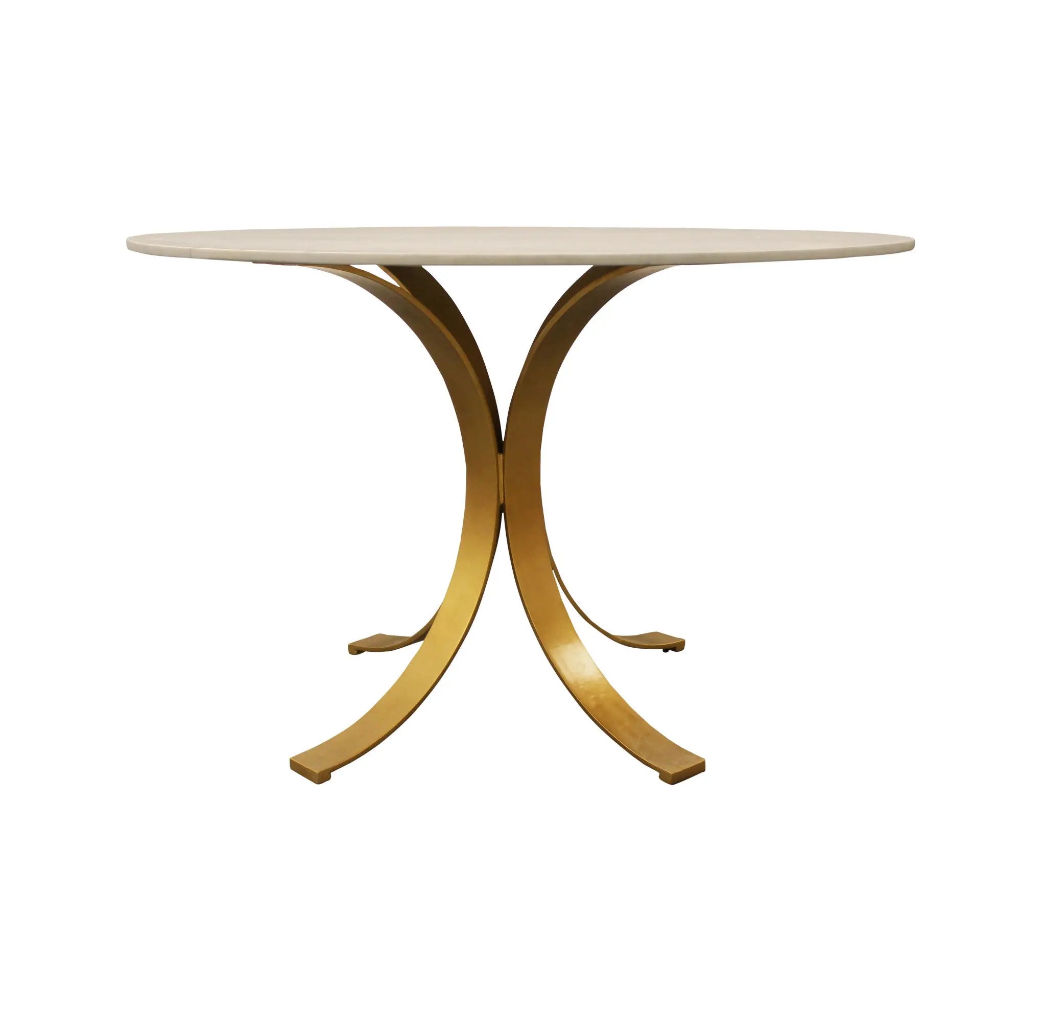 48" Ivory And Brass Rounded Marble And Iron Pedestal Base Dining Table Homeroots Kitchen & Dining