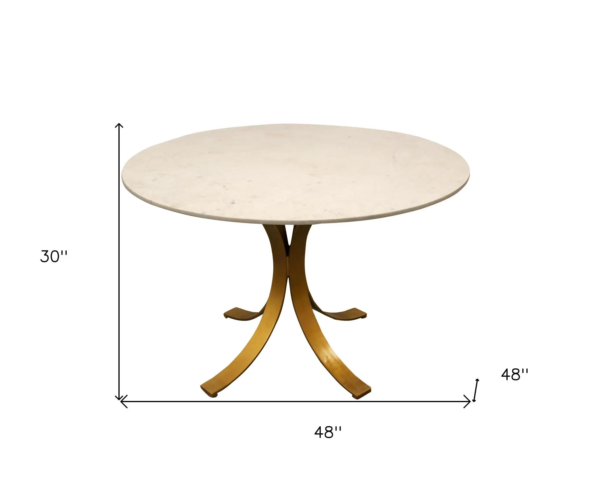 48" Ivory And Brass Rounded Marble And Iron Pedestal Base Dining Table Homeroots Kitchen & Dining