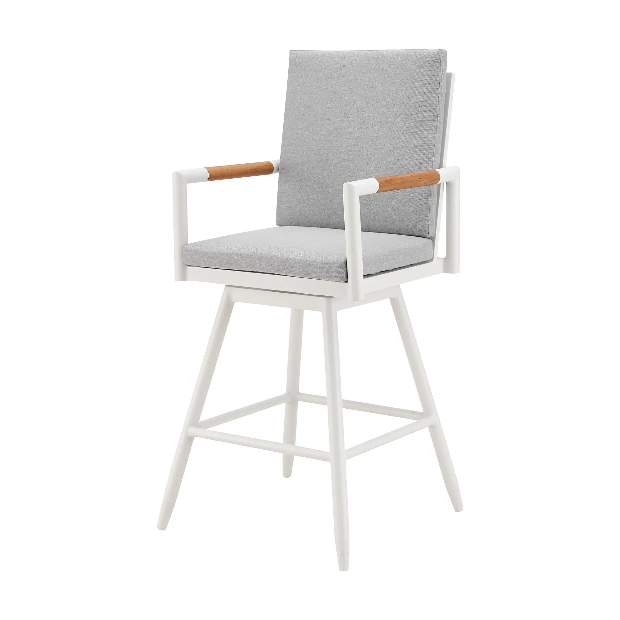 48" Light Gray Metal Swivel Outdoor Bar Height chair with Footrest - GreatEagleInc