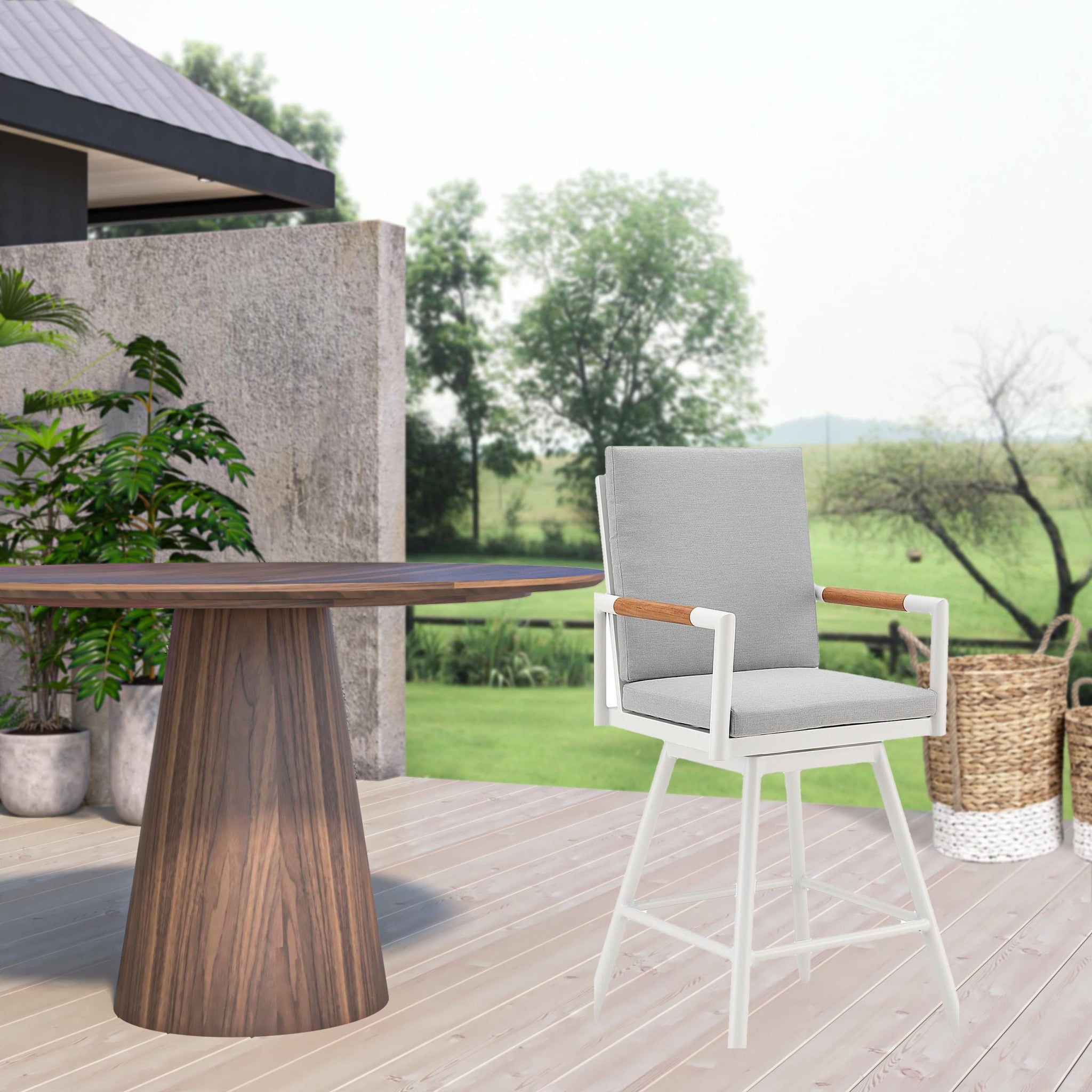 48" Light Gray Metal Swivel Outdoor Bar Height chair with Footrest - GreatEagleInc