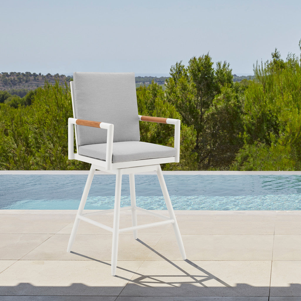 48" Light Gray Metal Swivel Outdoor Bar Height chair with Footrest - GreatEagleInc