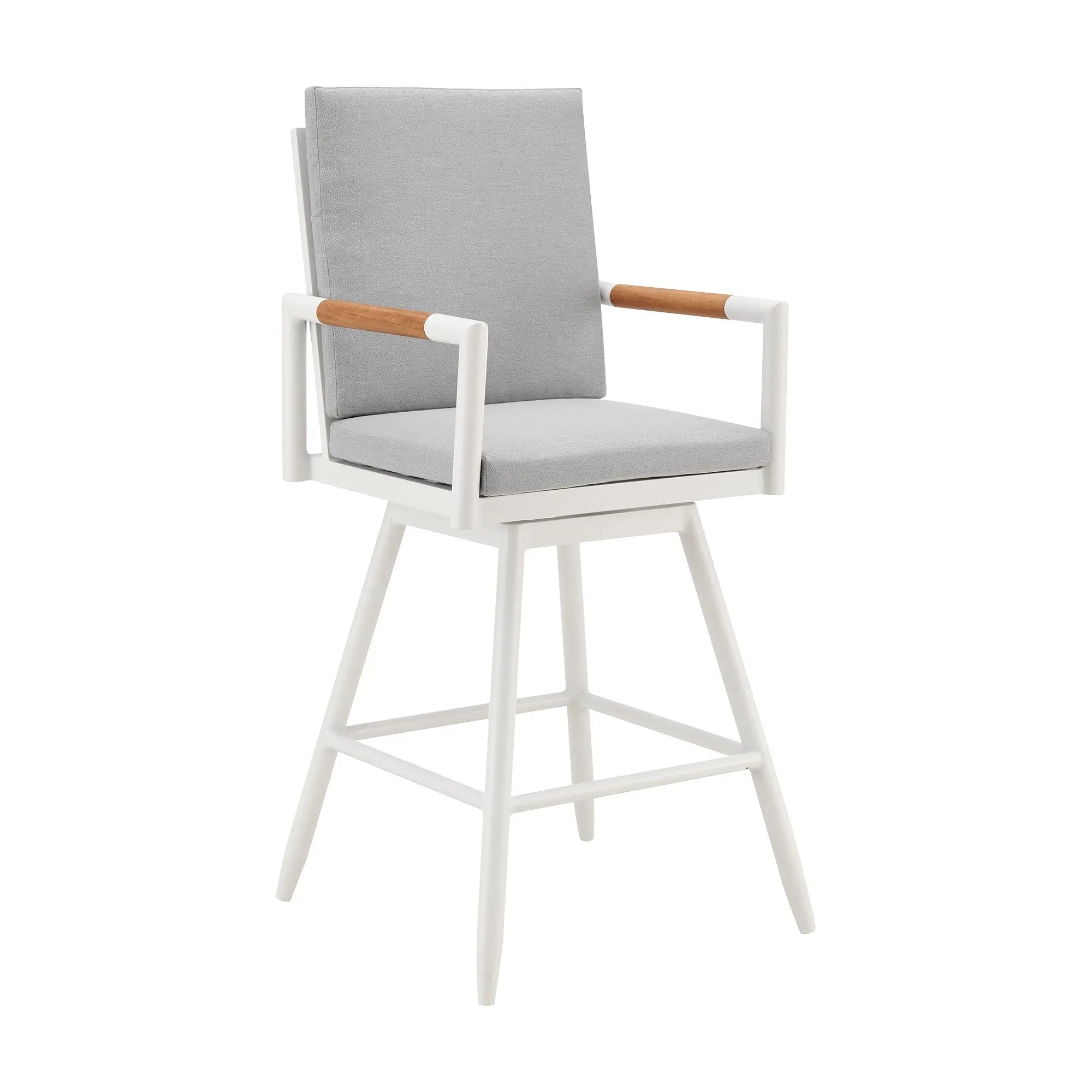 48" Light Gray Metal Swivel Outdoor Bar Height chair with Footrest - GreatEagleInc