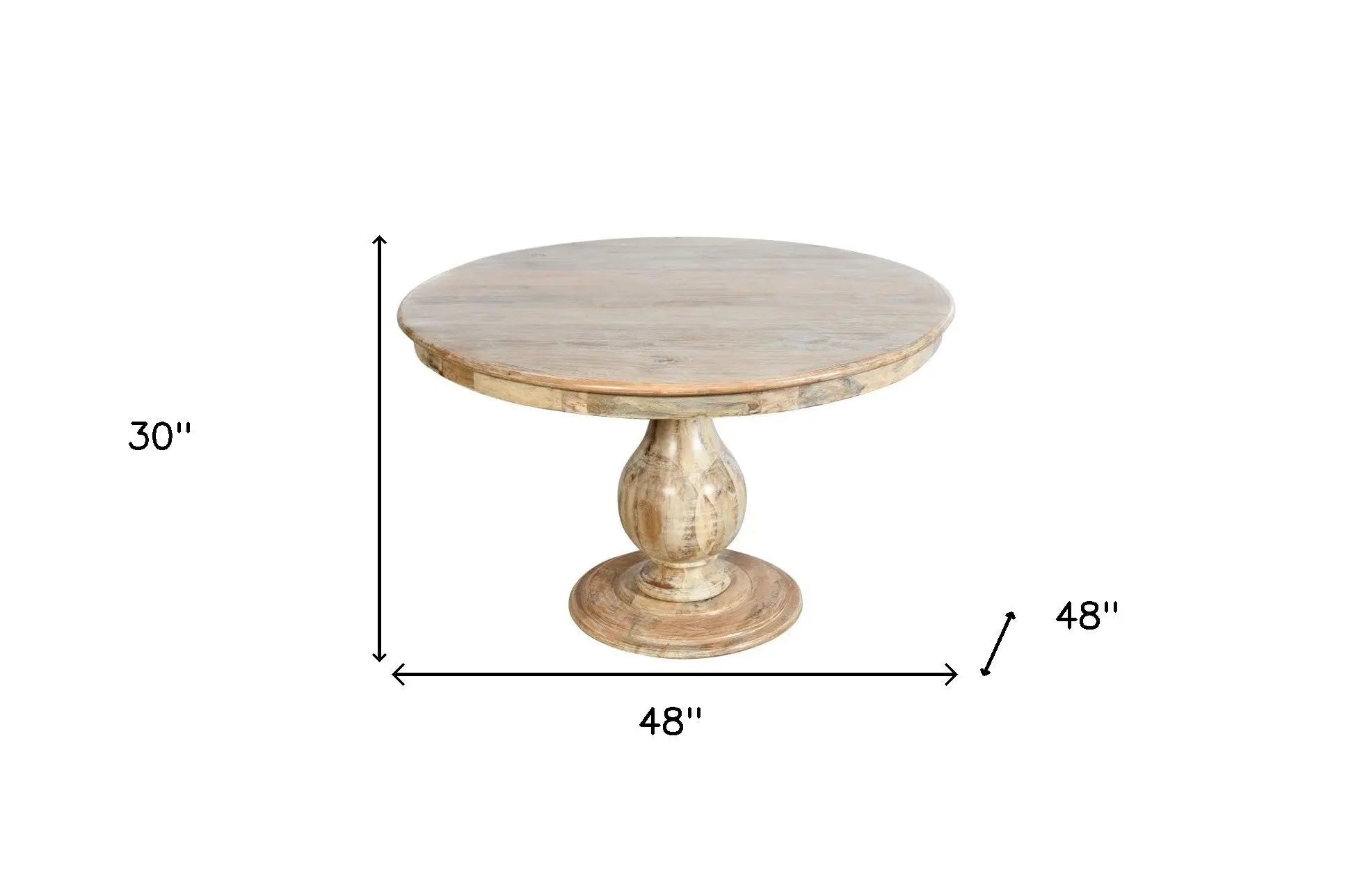 48" Natural Solid Wood Pedestal Base Round Top Dining Table Homeroots Kitchen & Dining
