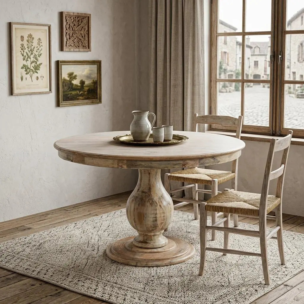 48" Natural Solid Wood Pedestal Base Round Top Dining Table Homeroots Kitchen & Dining