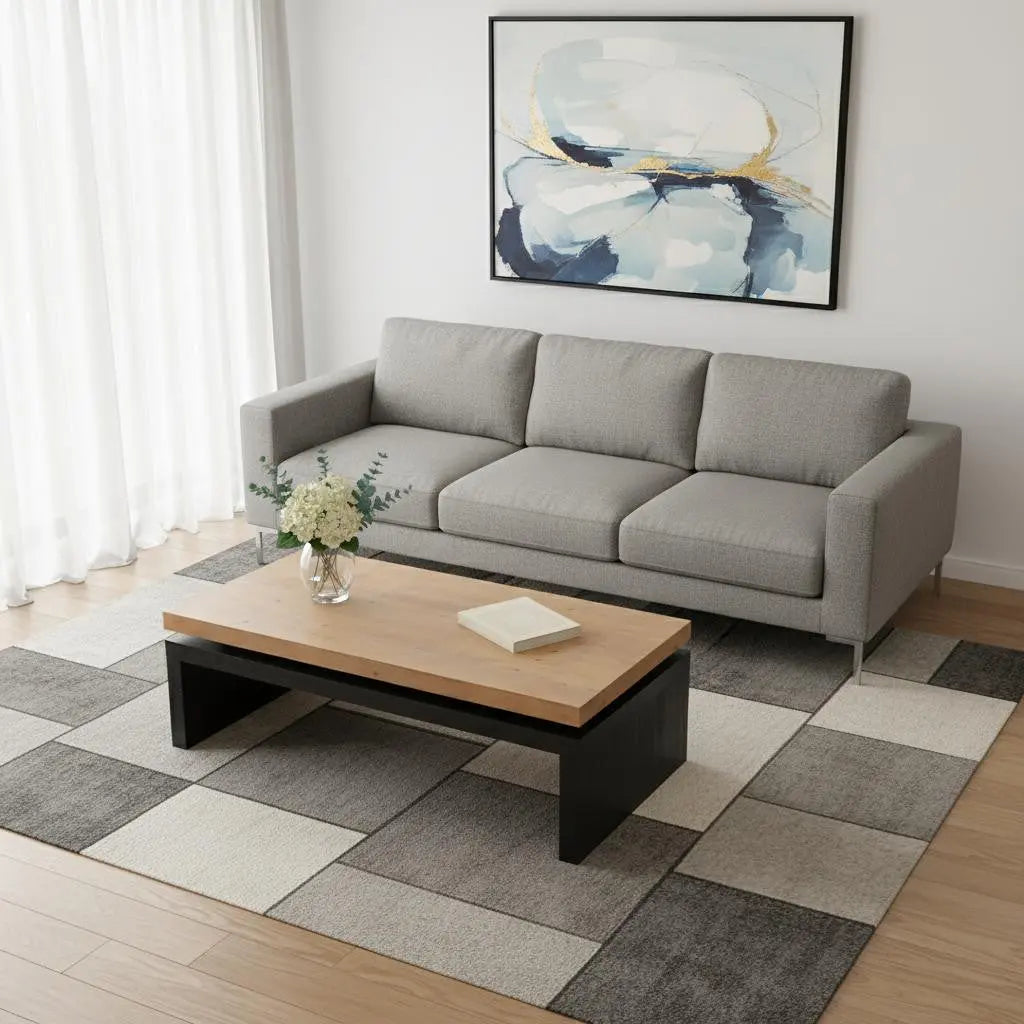 48" Natural and Black Wood Floating Frame Coffee Table Homeroots Living Room