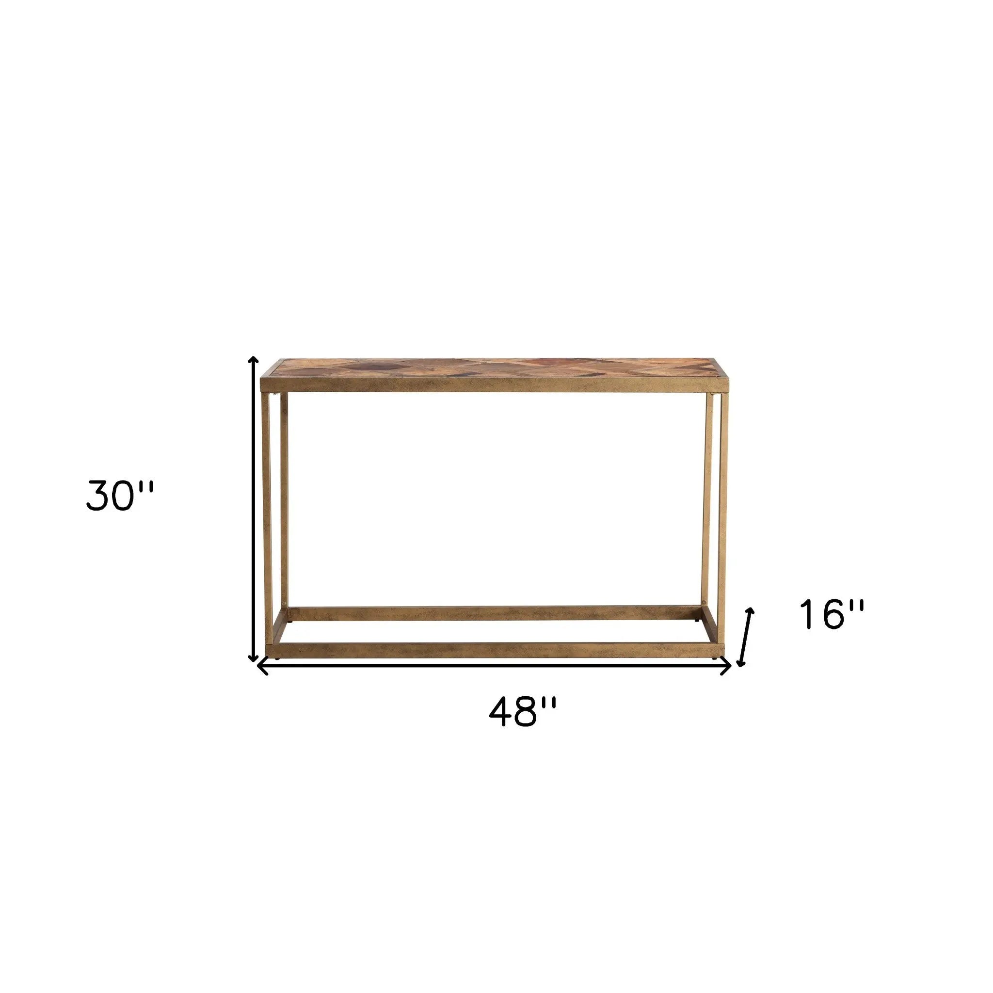 48" Natural and Brass Reclaimed Wood Frame Console Table Homeroots Living Room