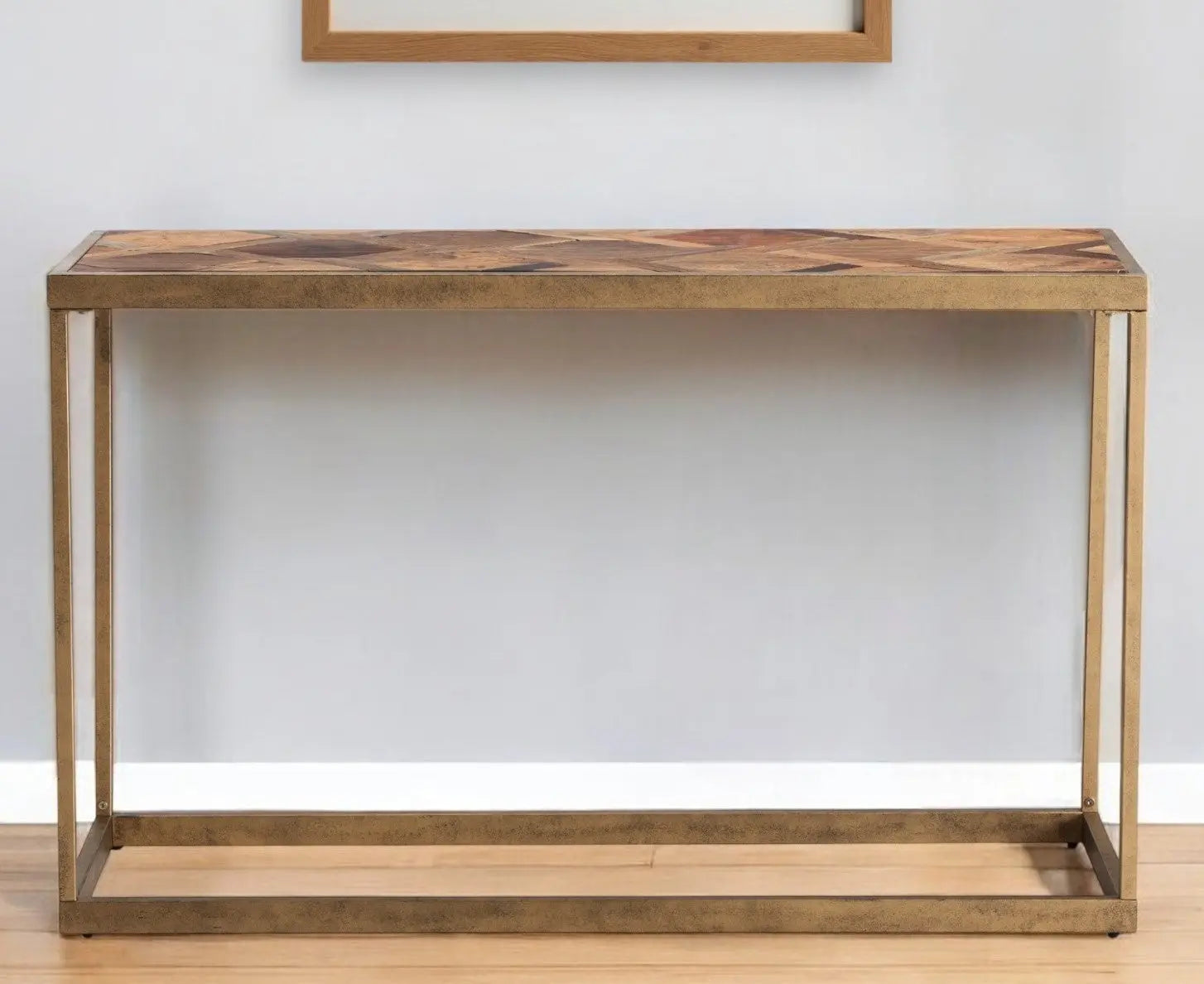 48" Natural and Brass Reclaimed Wood Frame Console Table Homeroots Living Room