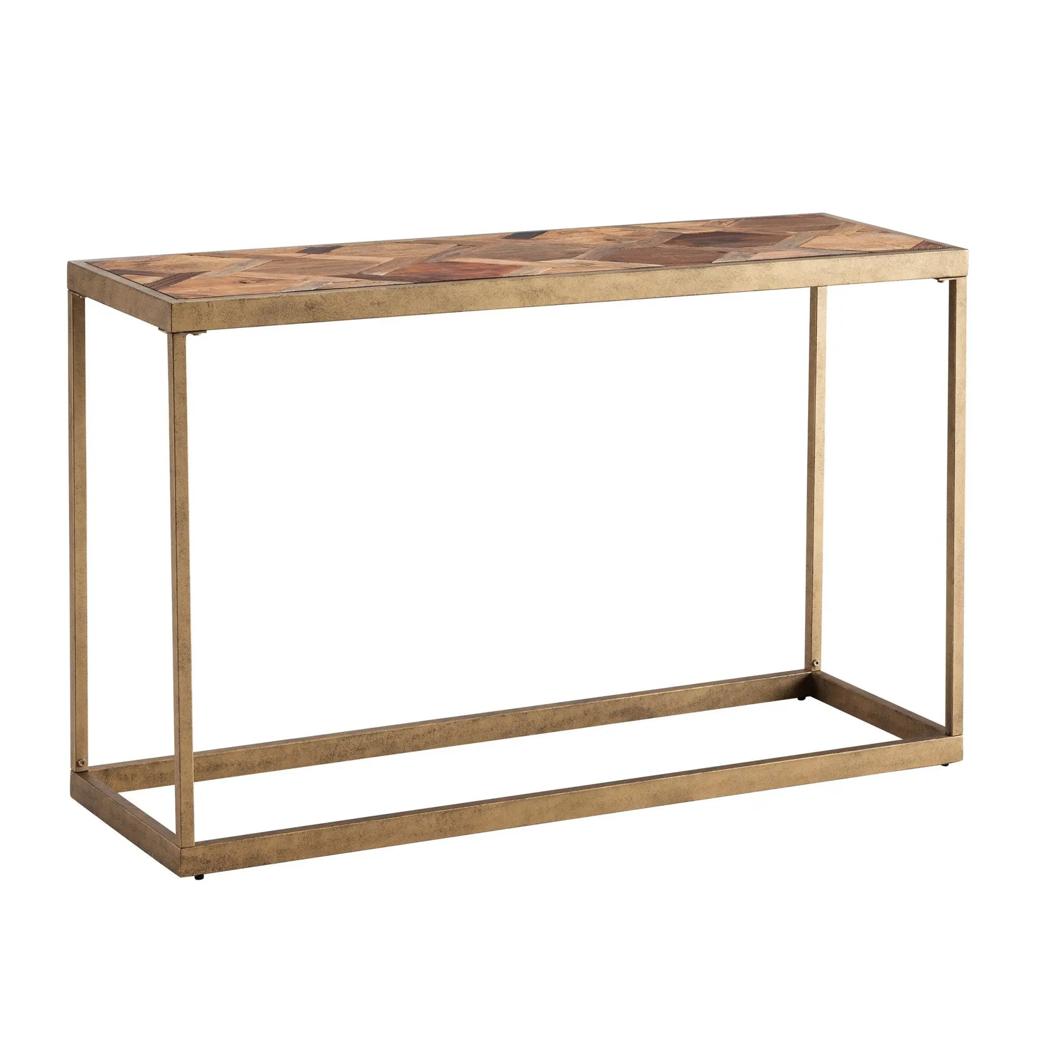 48" Natural and Brass Reclaimed Wood Frame Console Table Homeroots Living Room