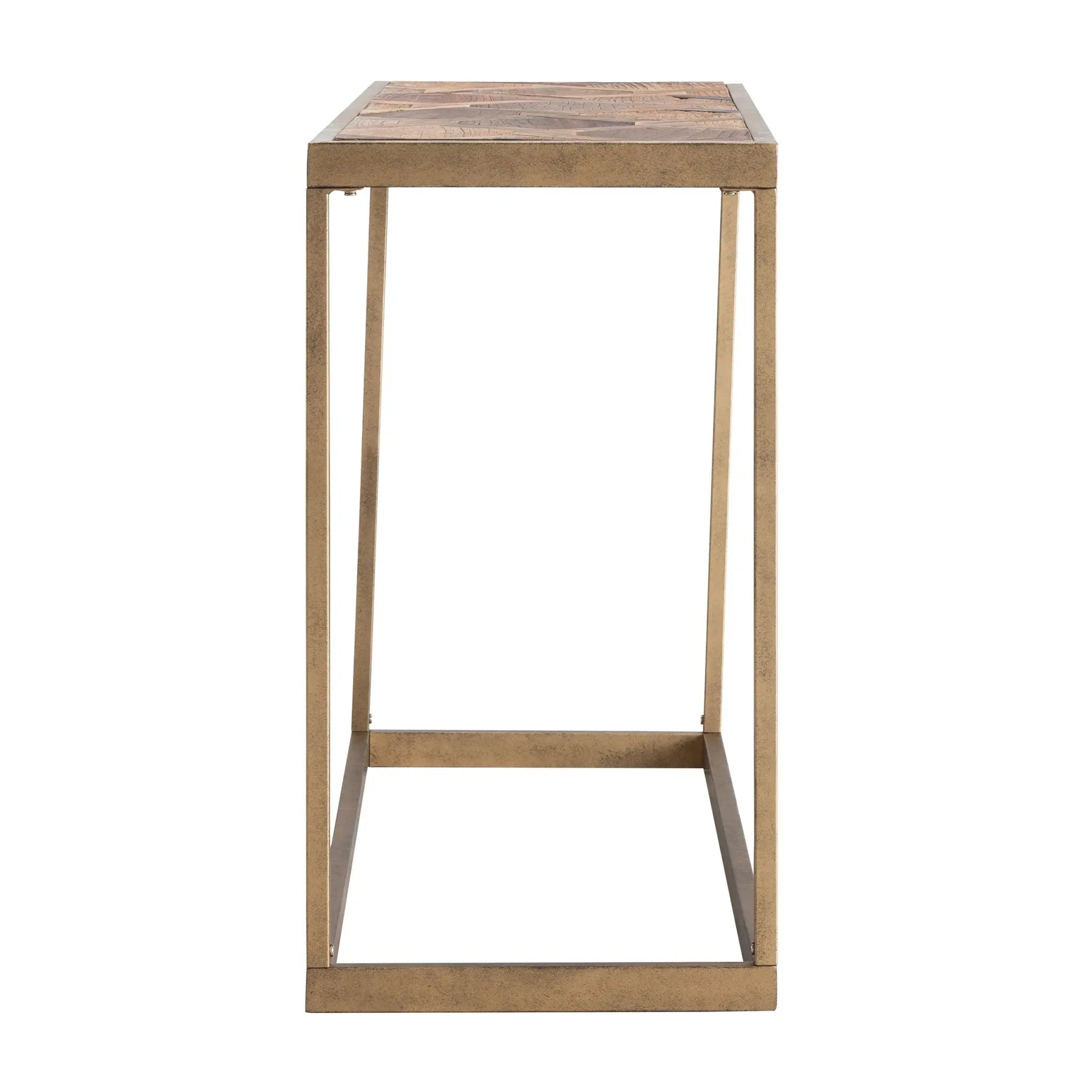 48" Natural and Brass Reclaimed Wood Frame Console Table Homeroots Living Room