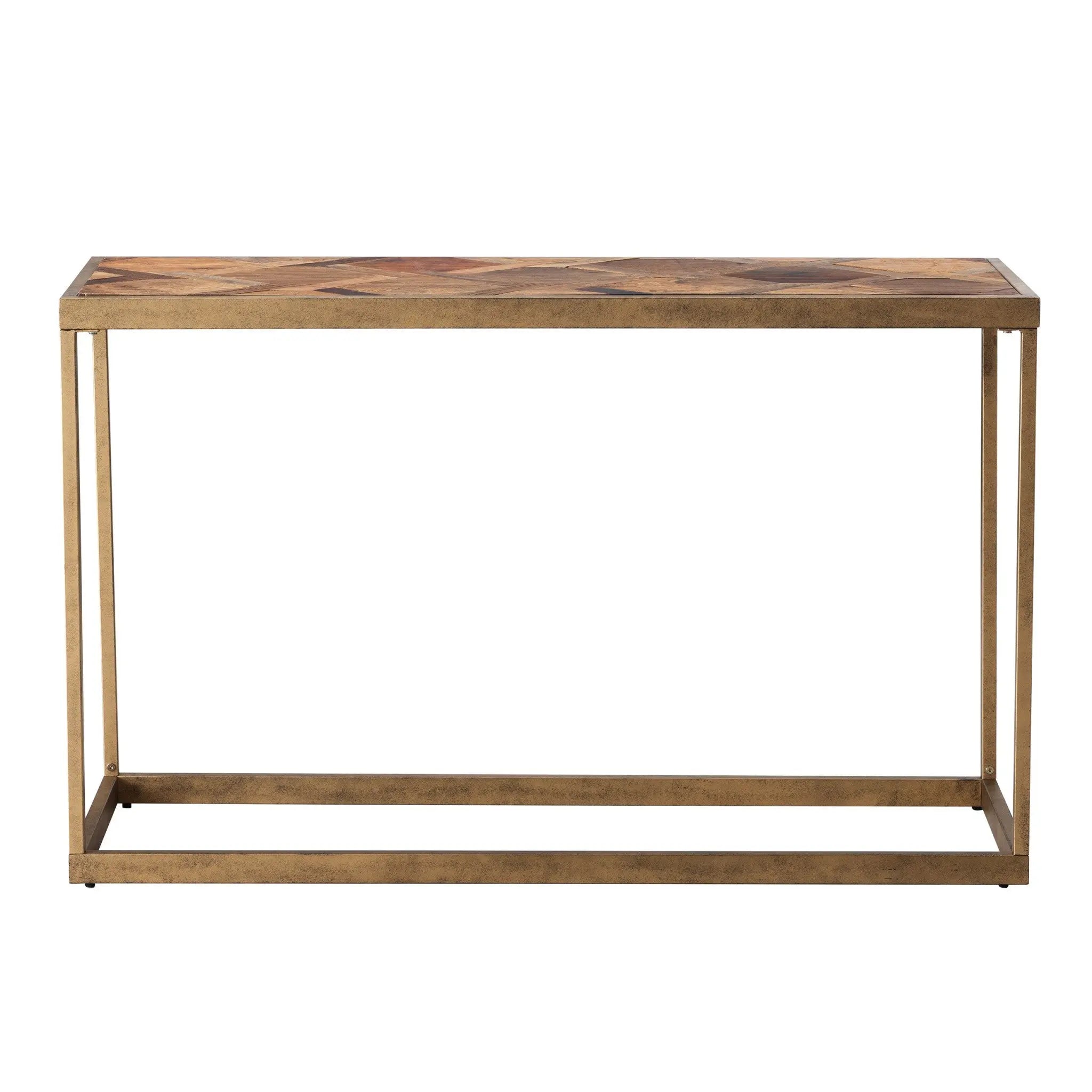 48" Natural and Brass Reclaimed Wood Frame Console Table Homeroots Living Room