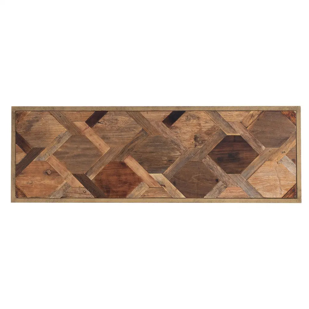 48" Natural and Brass Reclaimed Wood Frame Console Table Homeroots Living Room