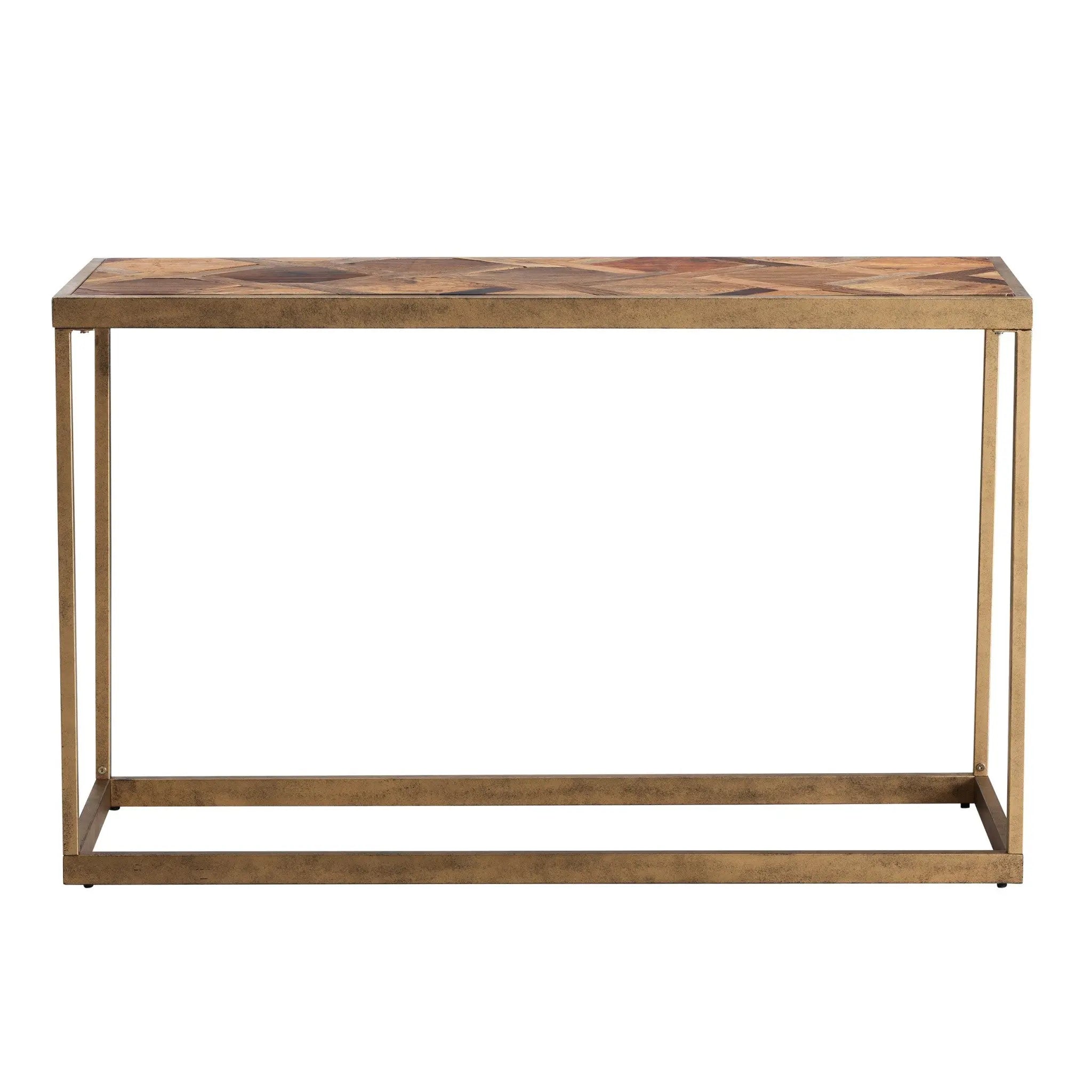 48" Natural and Brass Reclaimed Wood Frame Console Table Homeroots Living Room