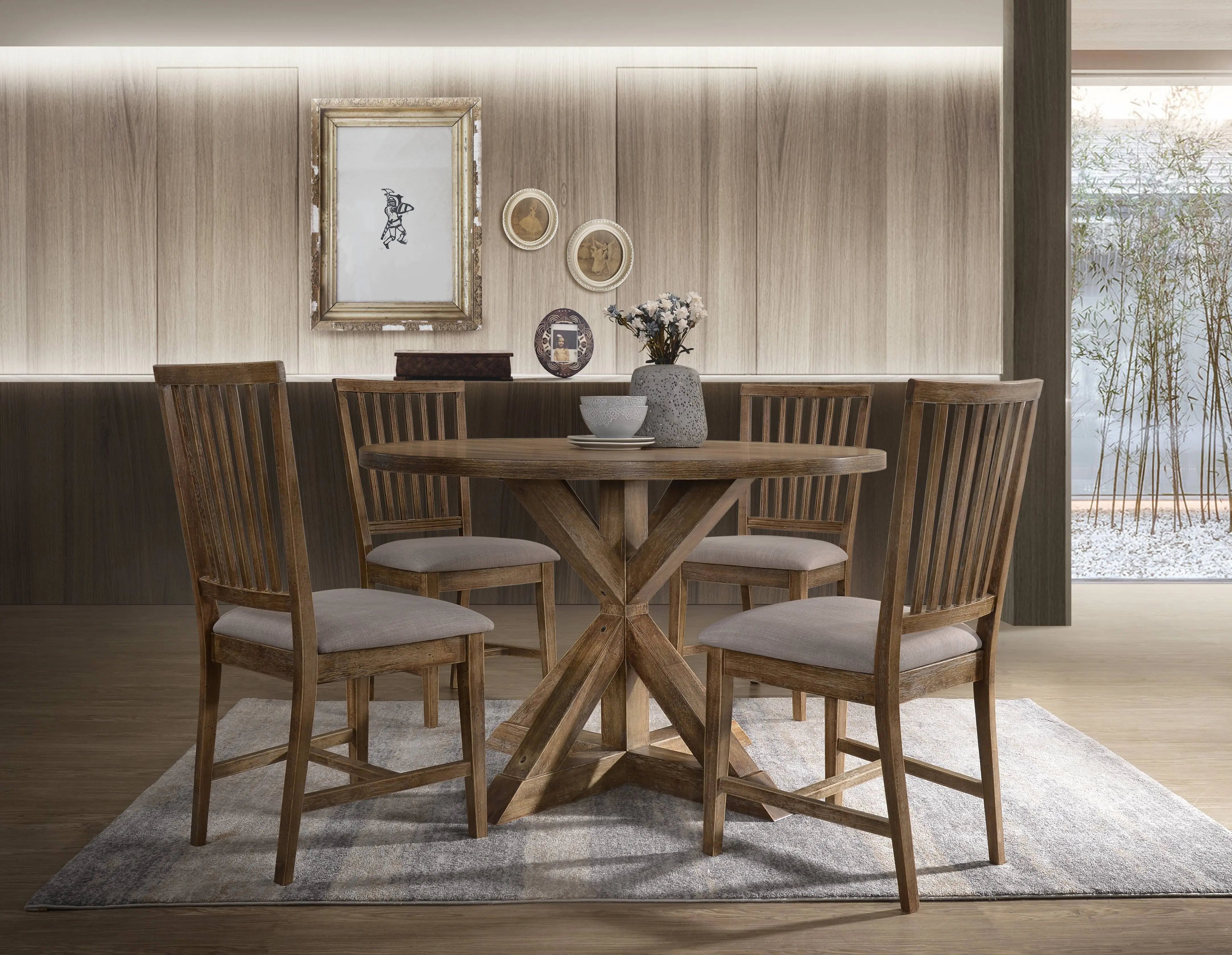 48" Oak Wood Cross Leg Base Round Top Dining Table Homeroots Kitchen & Dining