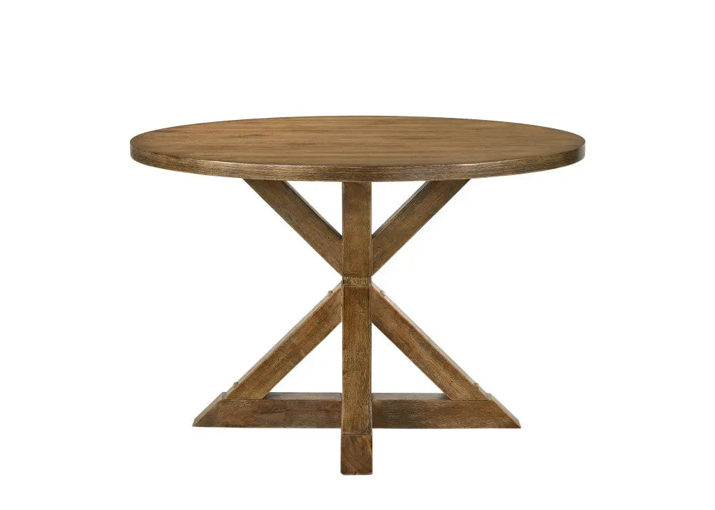 48" Oak Wood Cross Leg Base Round Top Dining Table Homeroots Kitchen & Dining